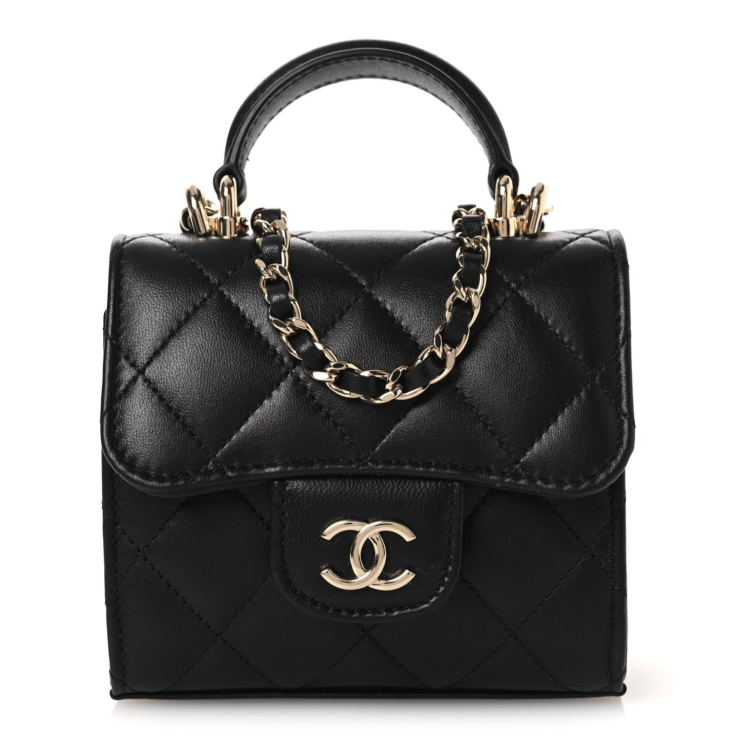 Chanel Lambskin Quilted Top Handle Flap Clutch With Chain Black 1 of 11