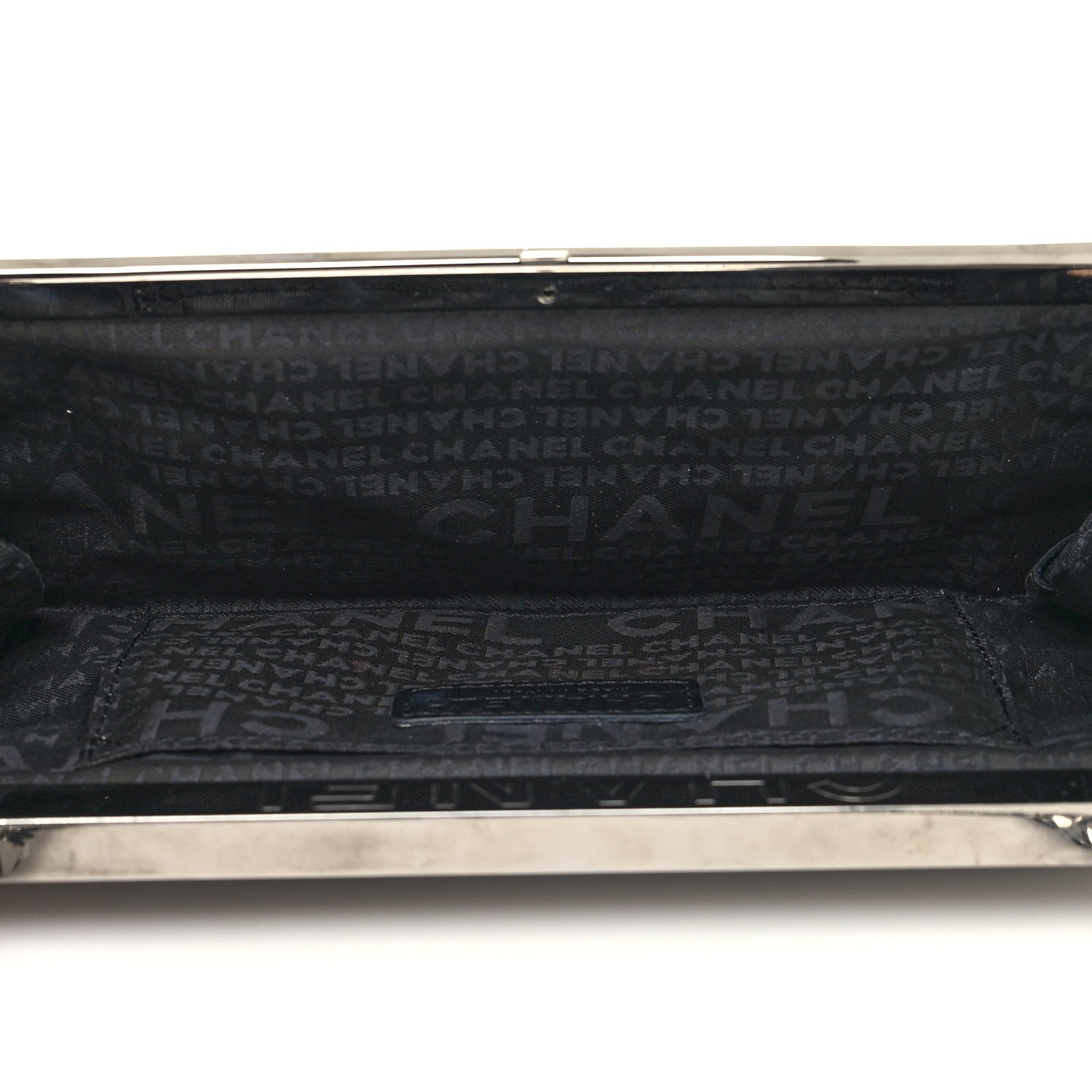 Chanel Metal Satin Beaded Frame Logo Clutch Pink Black Silver 5 of 12