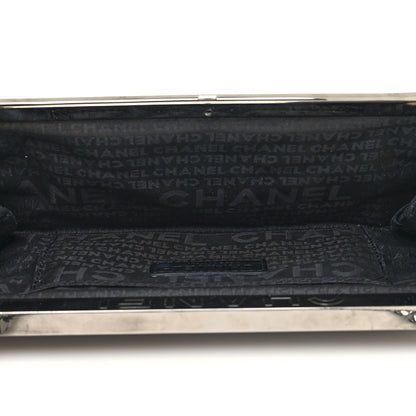 Chanel Metal Satin Beaded Frame Logo Clutch Pink Black Silver 5 of 12