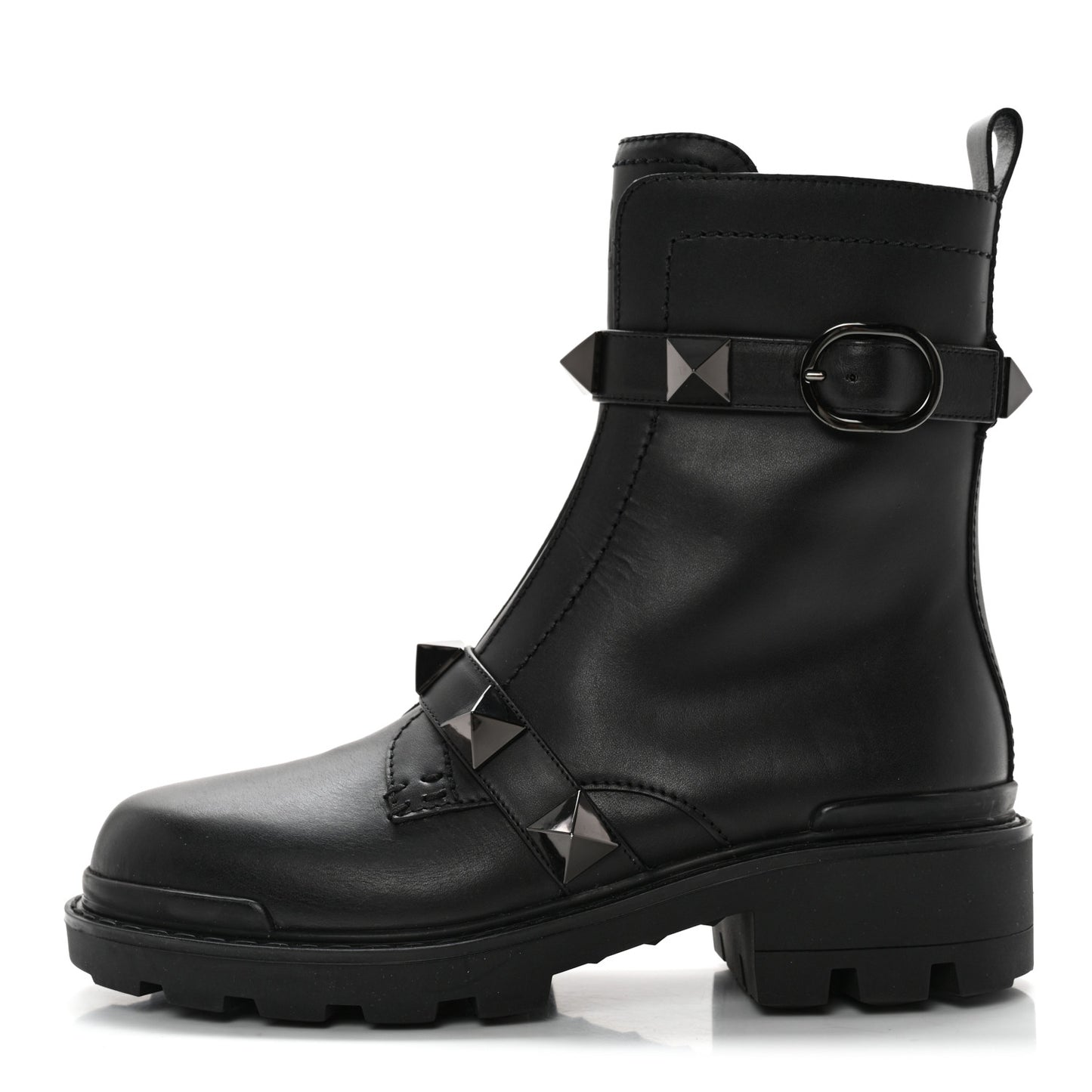 Calfskin Tonal Roman Stud 20/40mm Combat Boots 38 Black