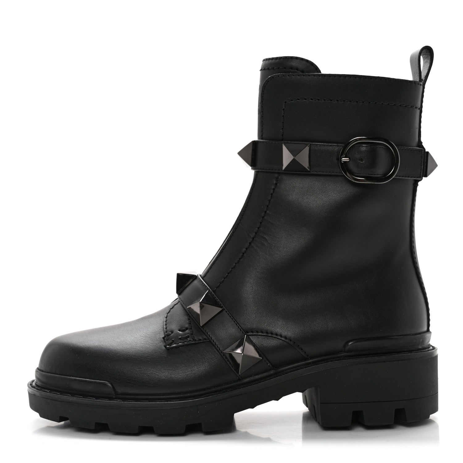 Valentino Garavani Calfskin Tonal Roman Stud 20/40mm Combat Boots 38 Black 1 of 11