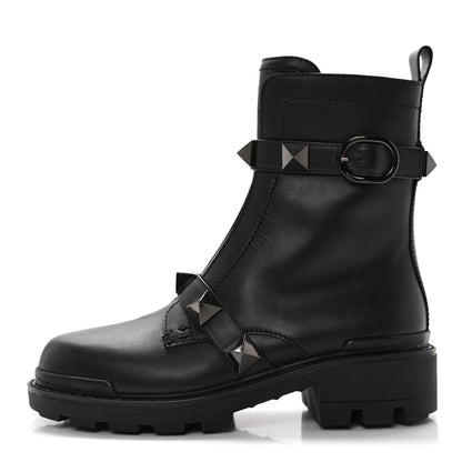 Valentino Garavani Calfskin Tonal Roman Stud 20/40mm Combat Boots 38 Black 1 of 11