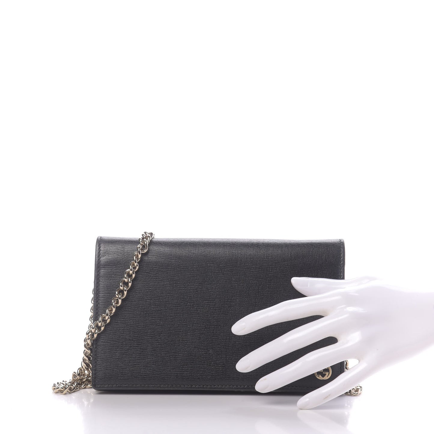 Textured Calfskin Medium Betty Chain Wallet Black