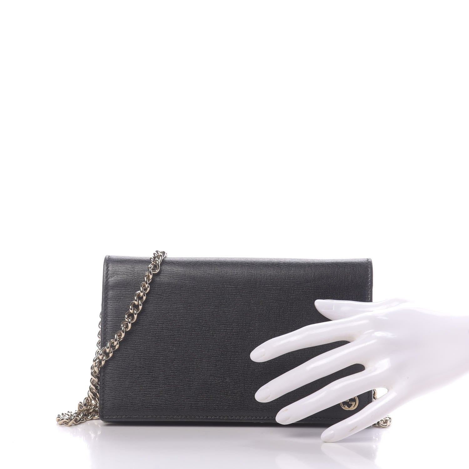 Gucci Textured Calfskin Medium Betty Chain Wallet Black 2 of 9