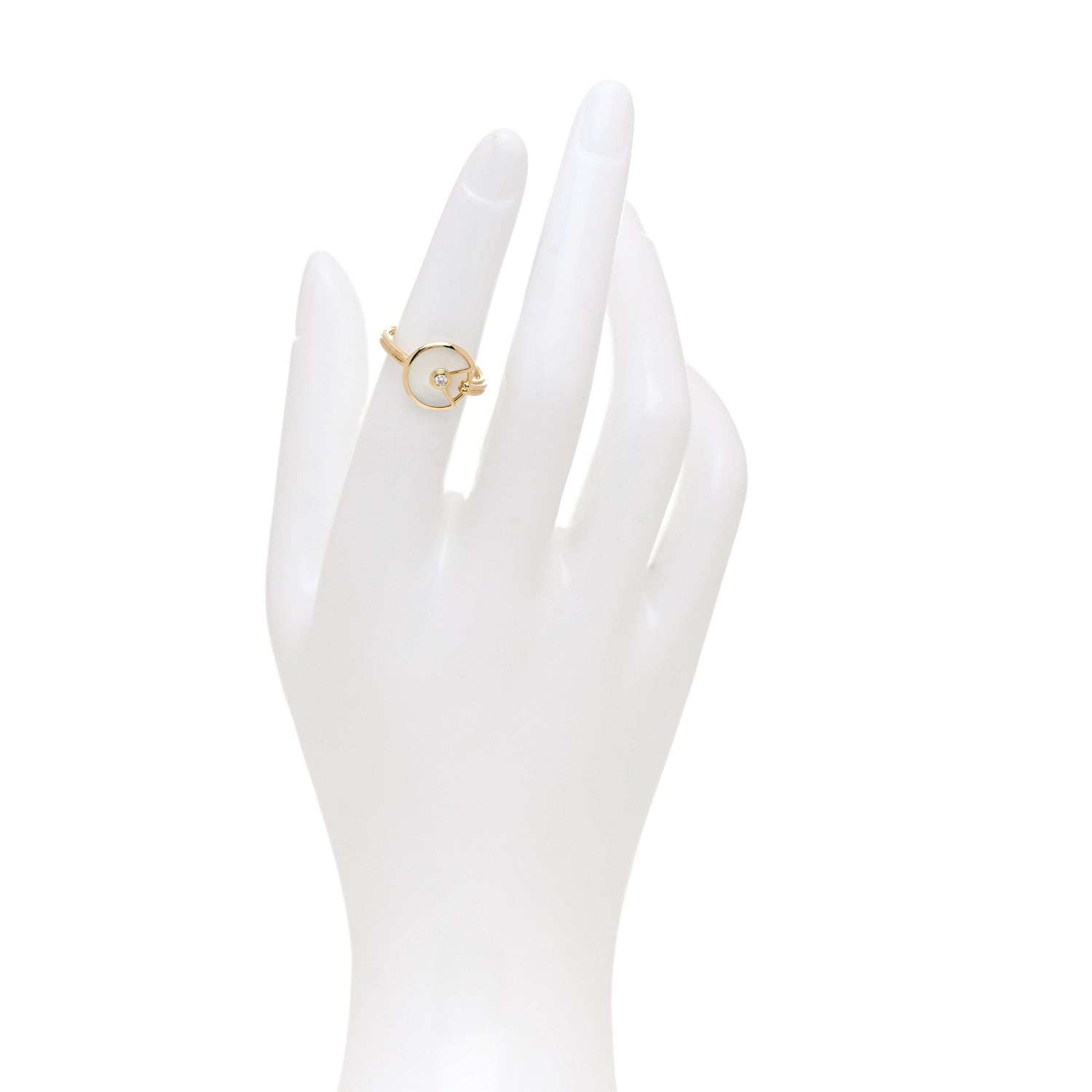 Cartier 18K Yellow Gold Diamond Mother of Pearl Amulette de Cartier Ring 50 5.5 2 of 5