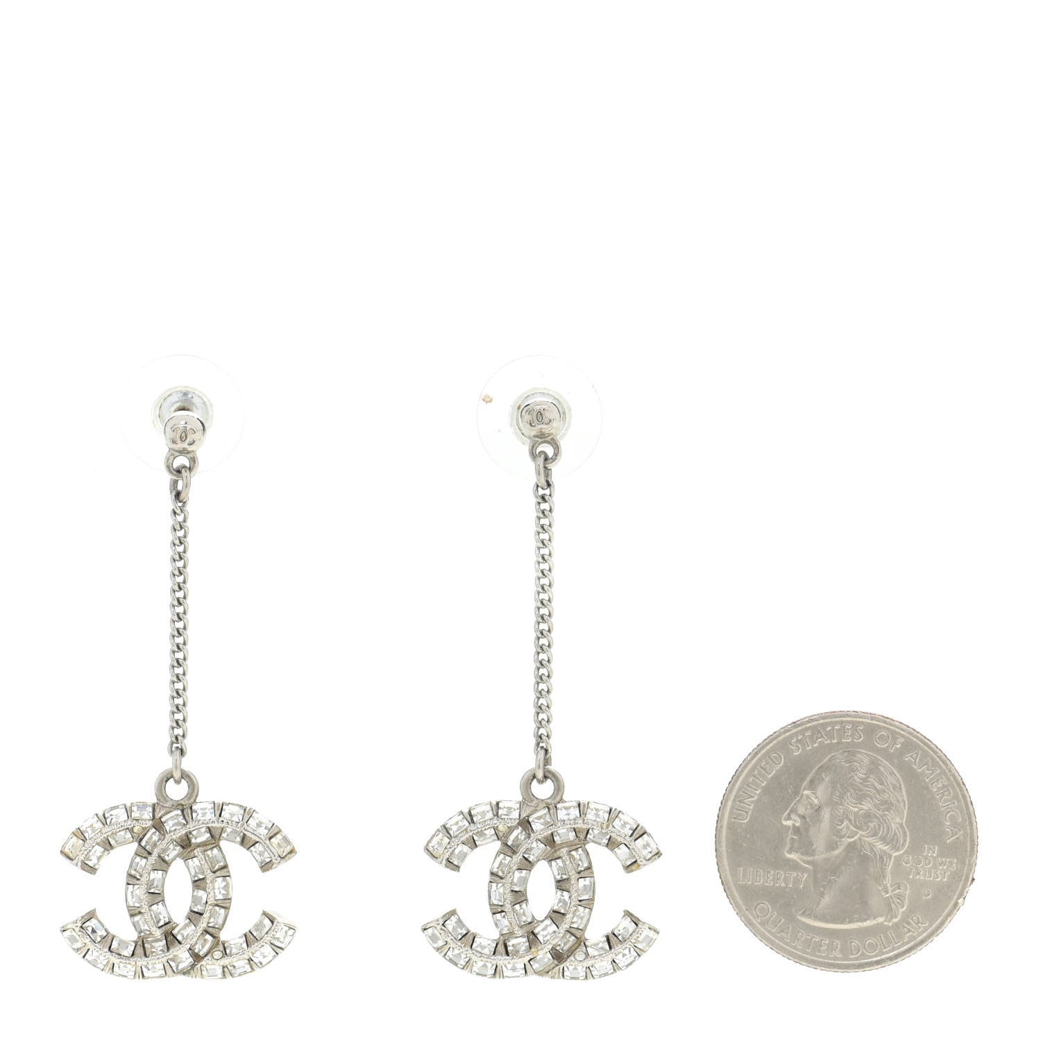 Chanel Baguette Crystal CC Drop Earrings Silver 2 of 4