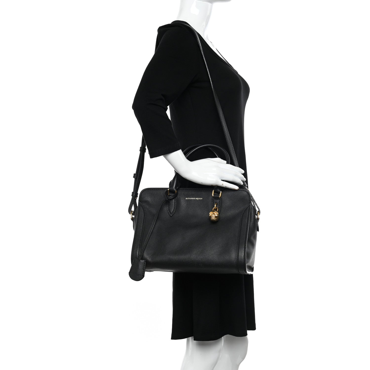 Alexander McQueen Pebbled Calfskin Small Skull Padlock Zip Around Tote Black 2 of 12