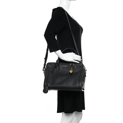 Alexander McQueen Pebbled Calfskin Small Skull Padlock Zip Around Tote Black 2 of 12