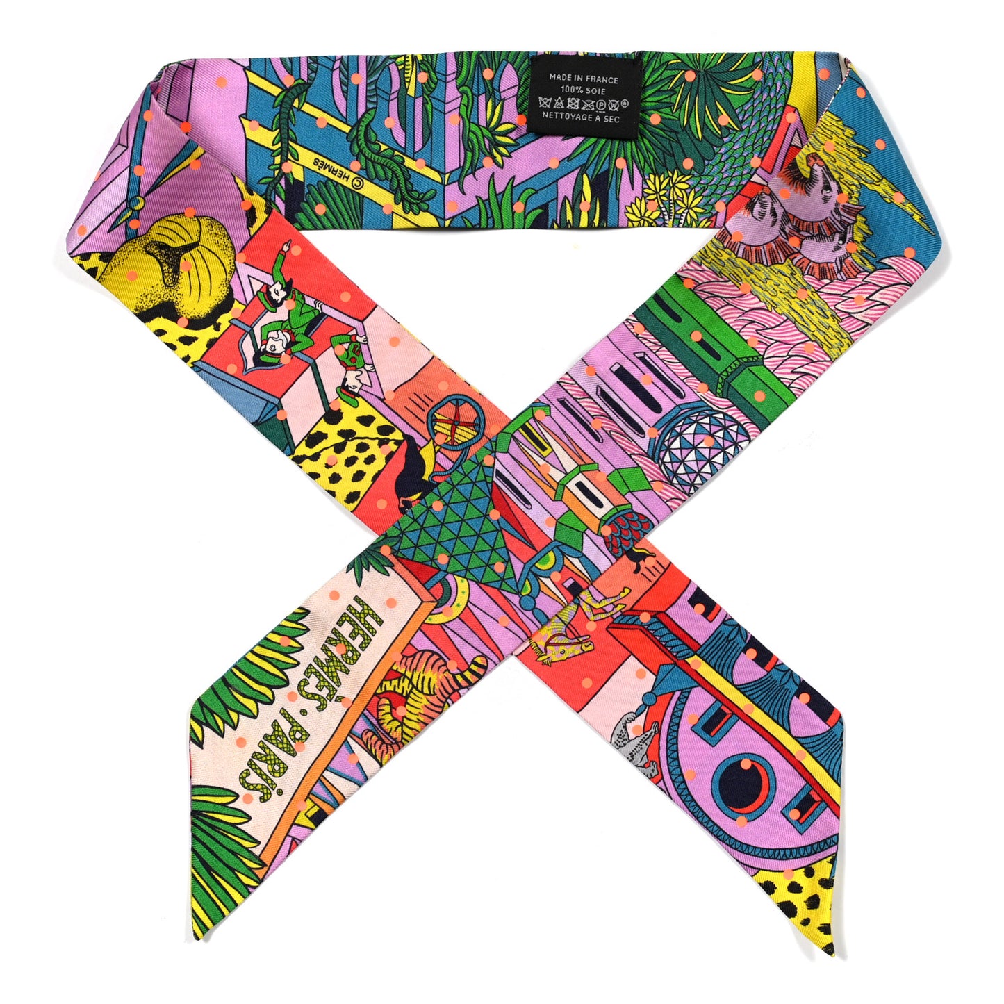 Silk Animapolis Plumetis Twilly Rose Vert Orange Fluo