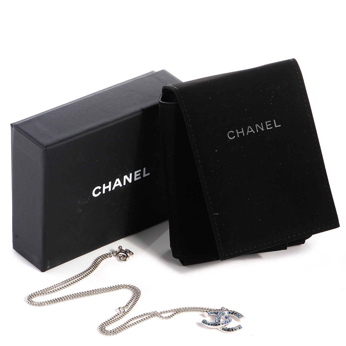 Crystal Baguette CC Necklace Blue