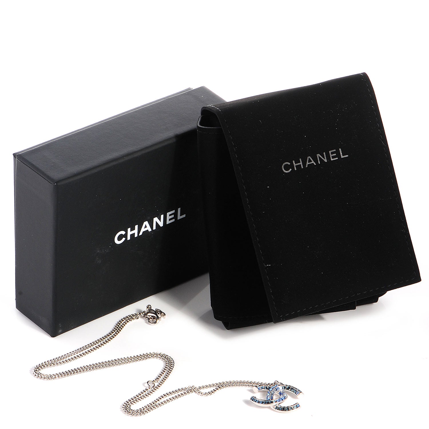 Chanel Crystal Baguette CC Necklace Blue 4 of 4