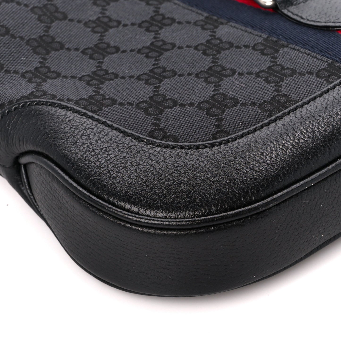 X BALENCIAGA BB Monogram Calfskin Web Small Jackie 1961 Hobo Black