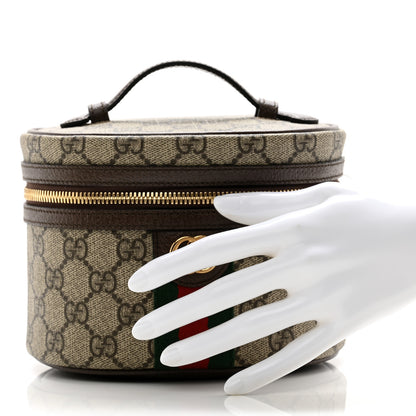 Gucci GG Supreme Monogram Textured Calfskin Web Ophidia Vanity Cosmetic Case Beige Ebony New Acero 2 of 8