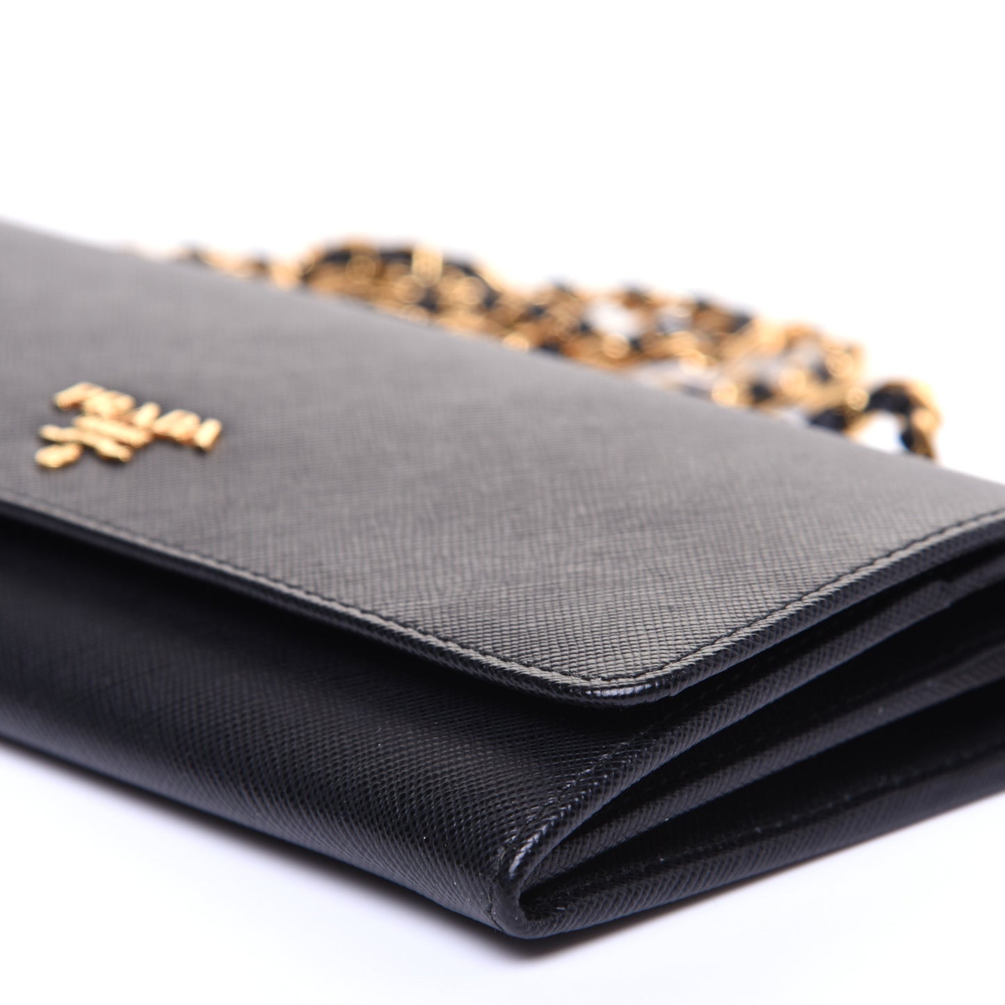 Saffiano Metal Oro Chain Wallet Black