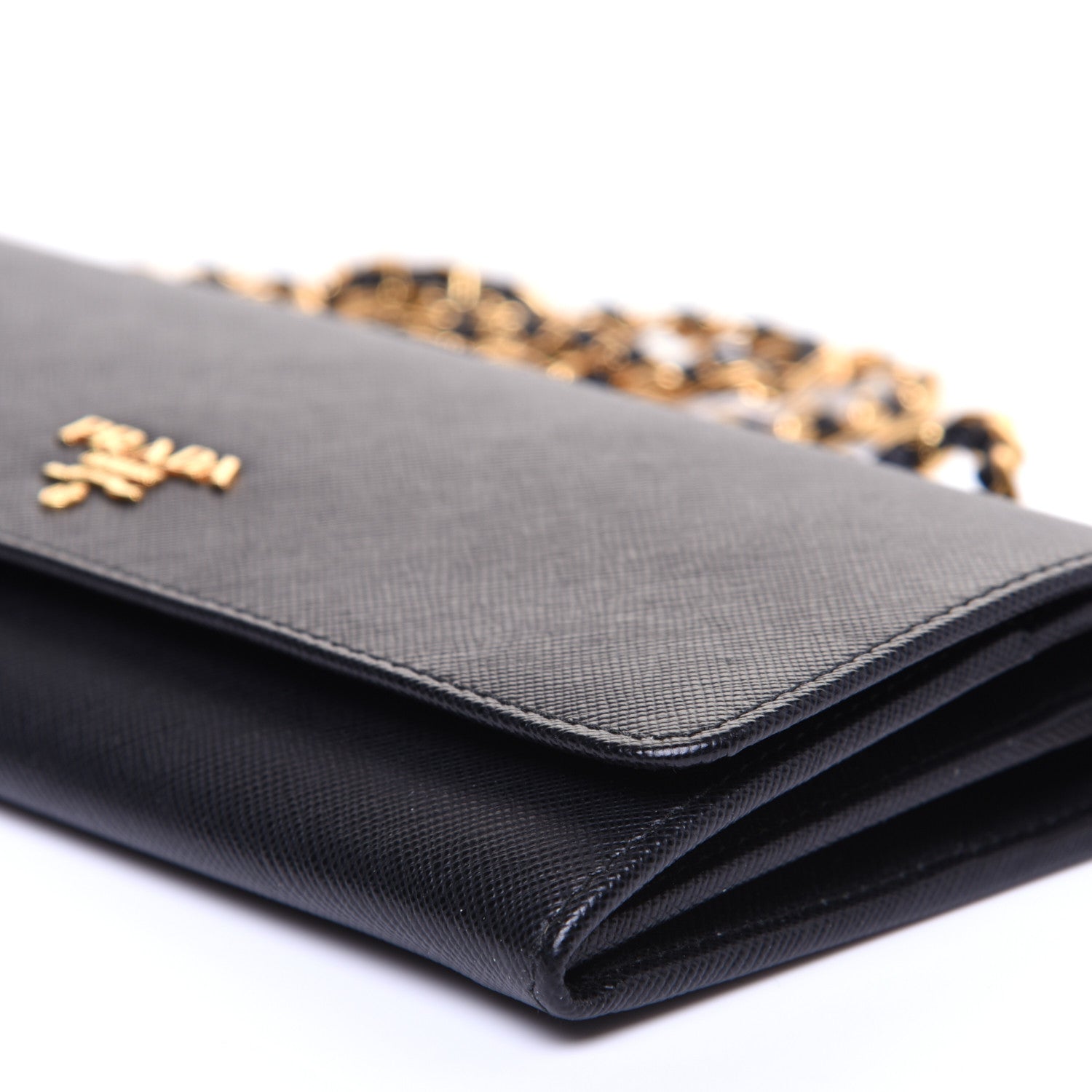 Prada Saffiano Metal Oro Chain Wallet Black 7 of 13