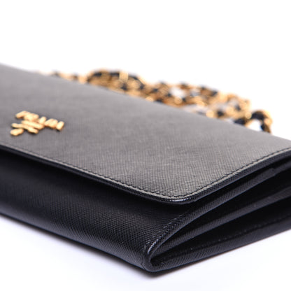 Prada Saffiano Metal Oro Chain Wallet Black 7 of 13