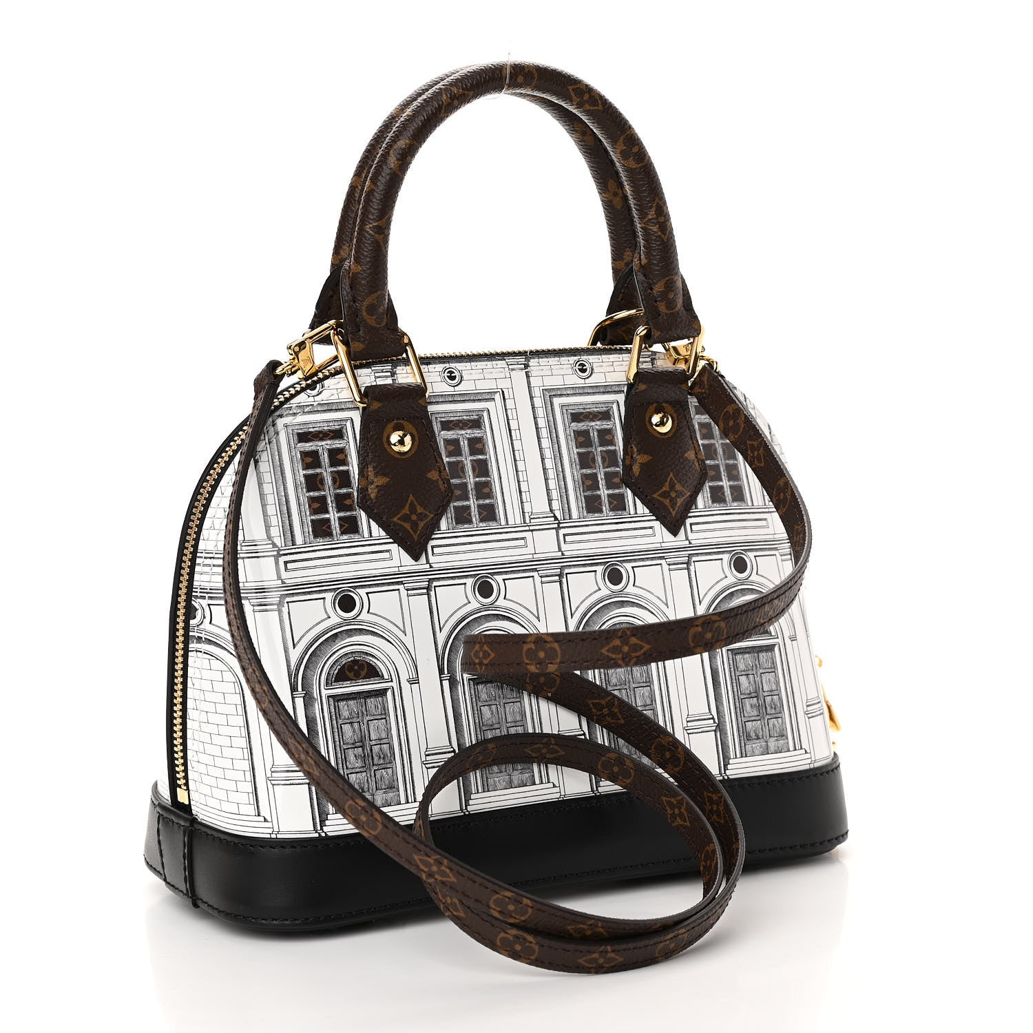 Louis Vuitton X FORNASETTI Calfskin Architettura Alma BB Black White 3 of 9