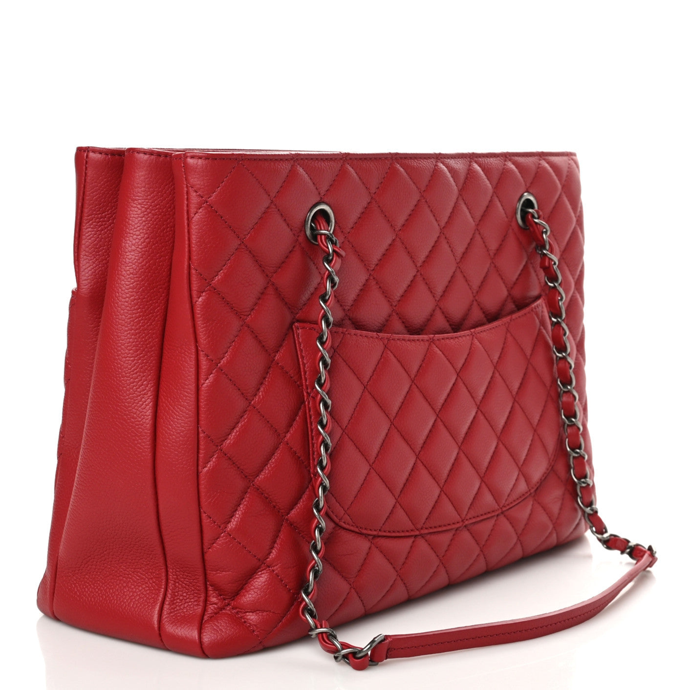 Chanel Caviar Quilted Large Zipped Shopping Tote Red 2 of 10