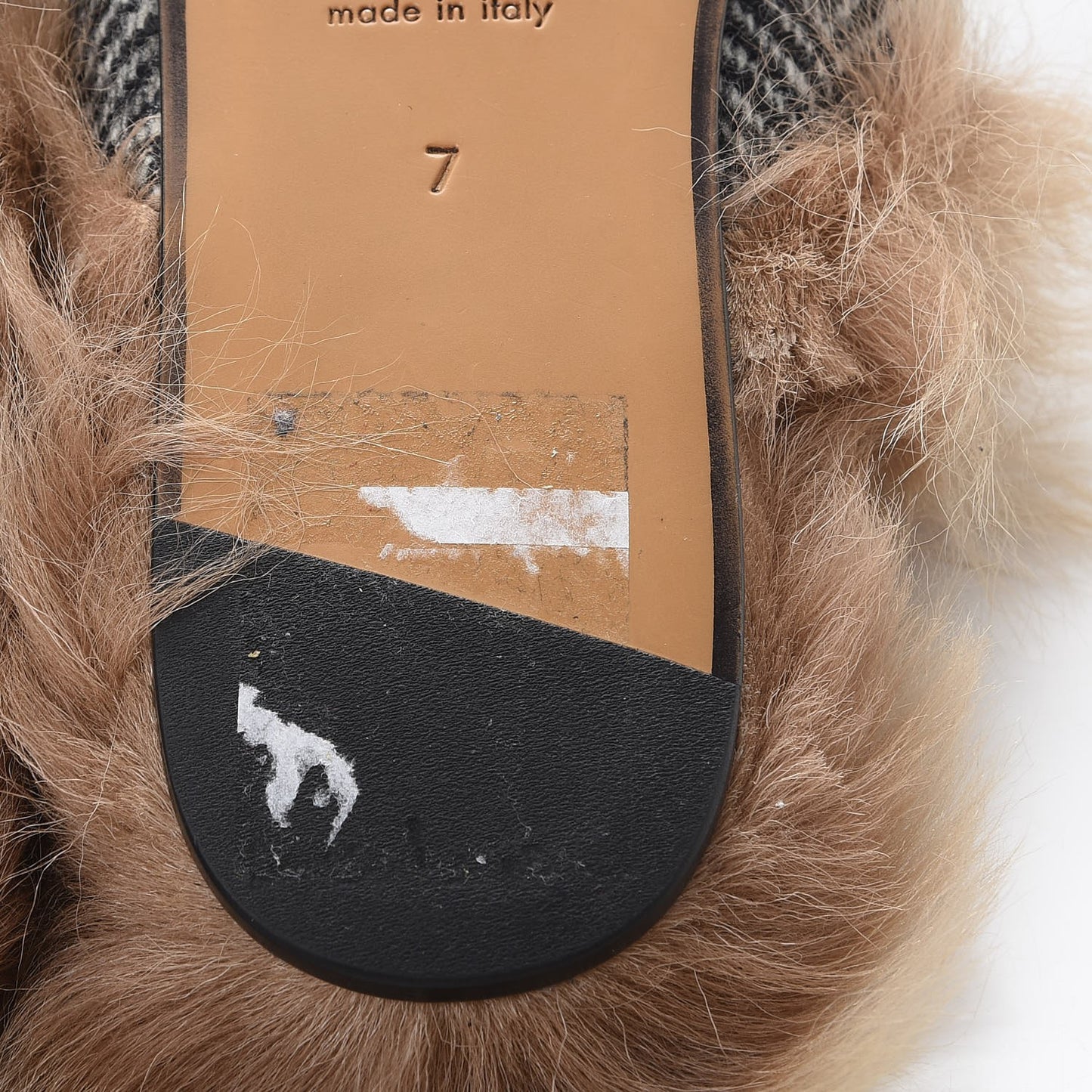Herringbone Fur Web GG Mens Princetown Slippers 7 Black White