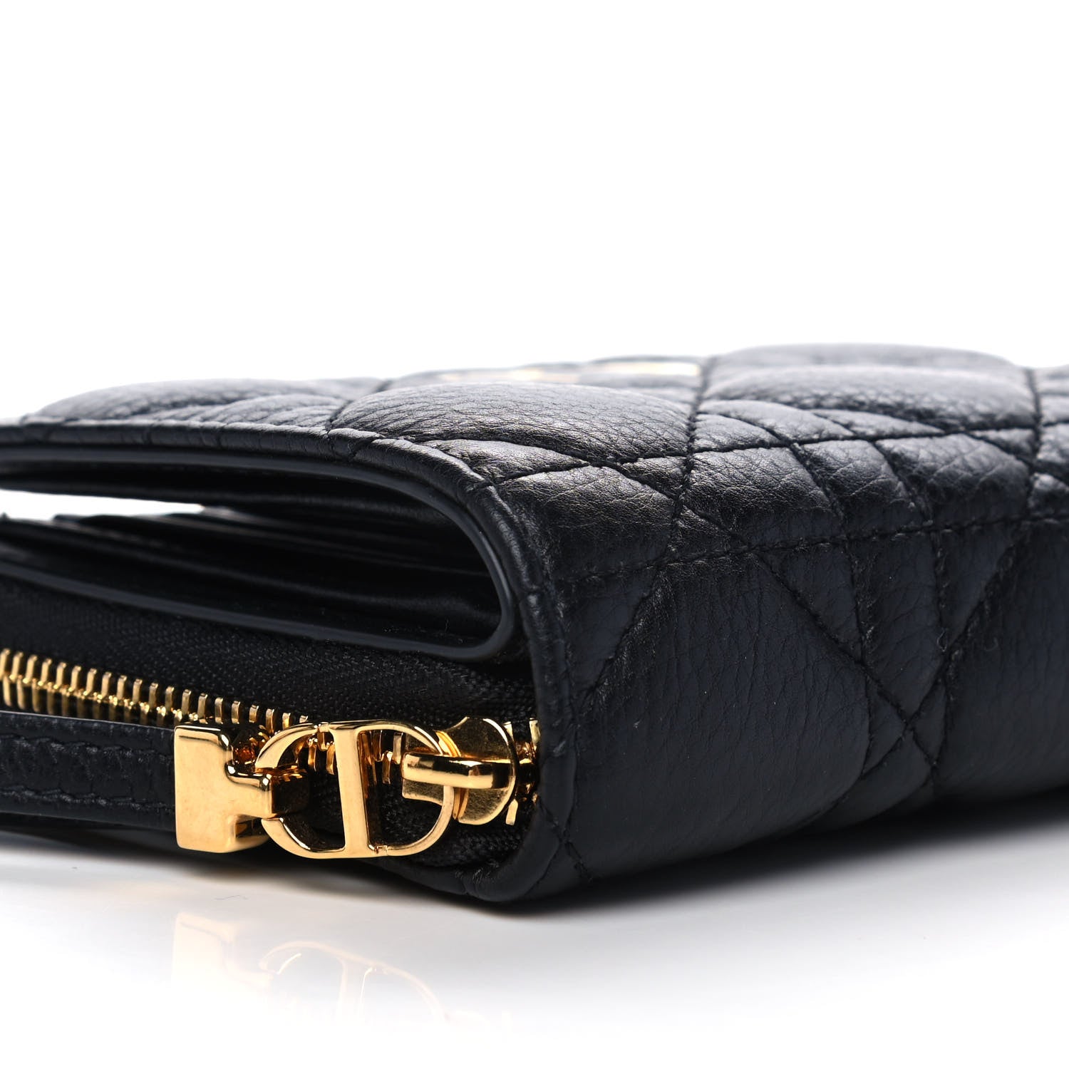 Christian Dior Grained Calfskin Supple Cannage Caro Scarlet Zipped Wallet Black 9 of 10