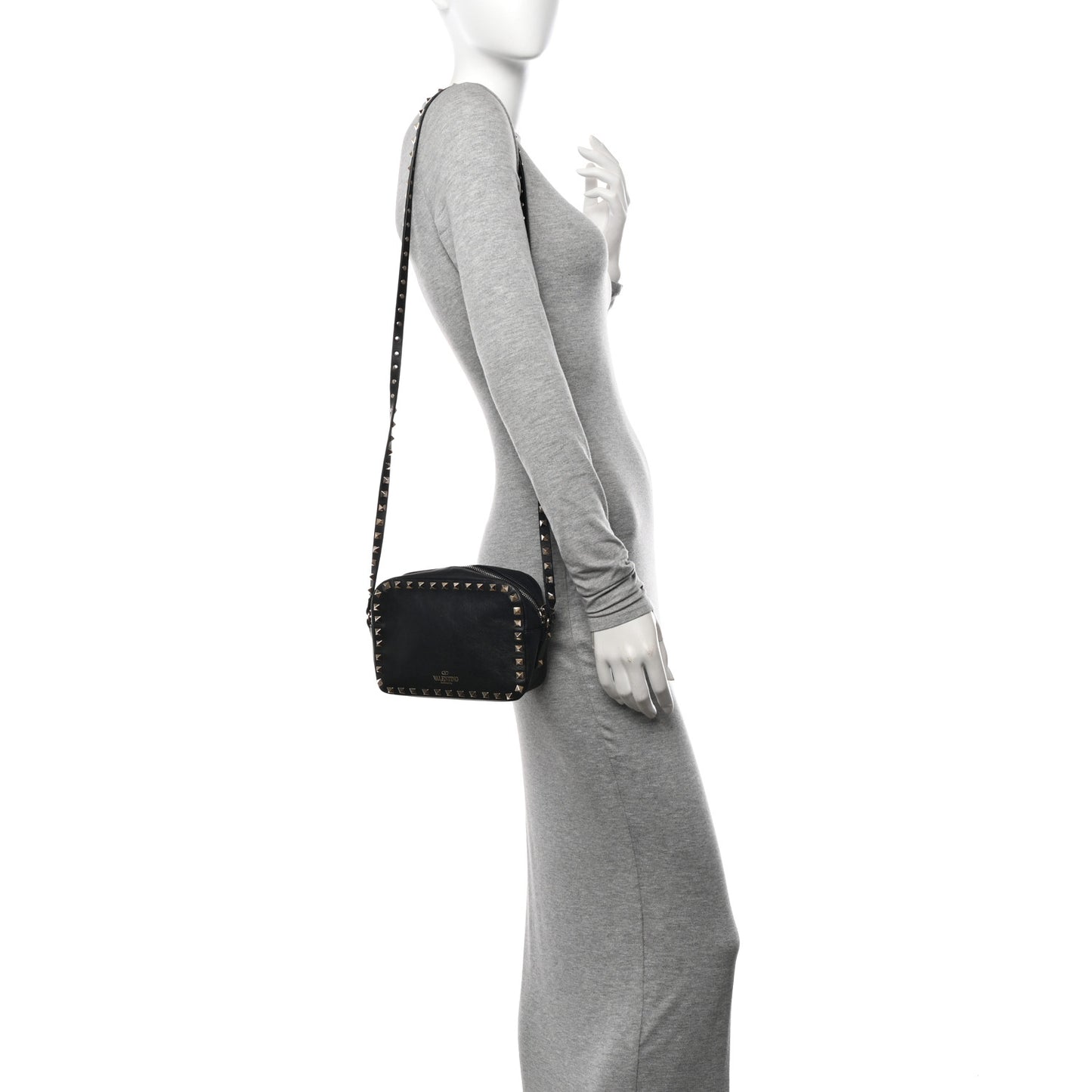 Calfskin Rockstud Camera Crossbody Bag Black