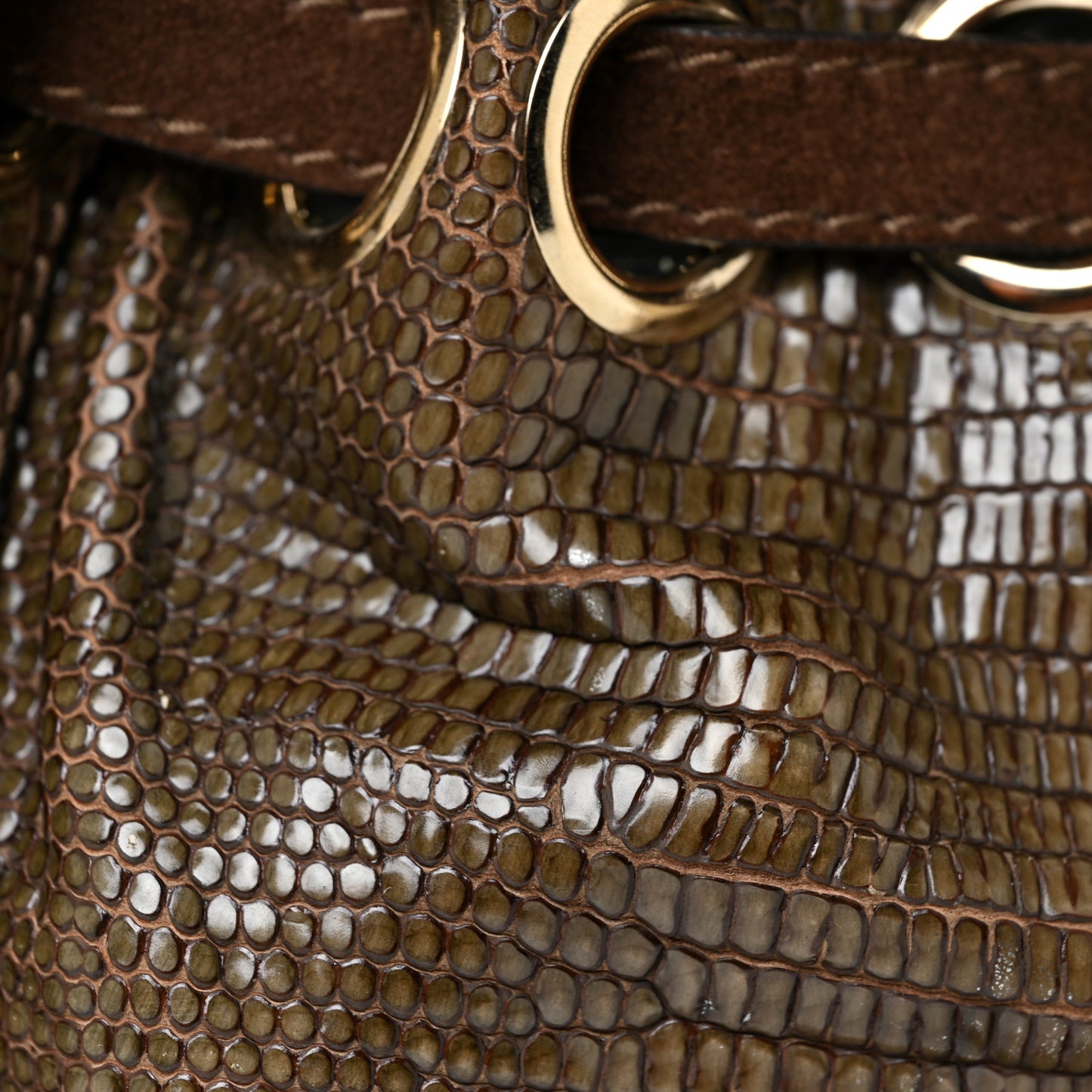 Lizard Embossed Calfskin Riki Bag Green