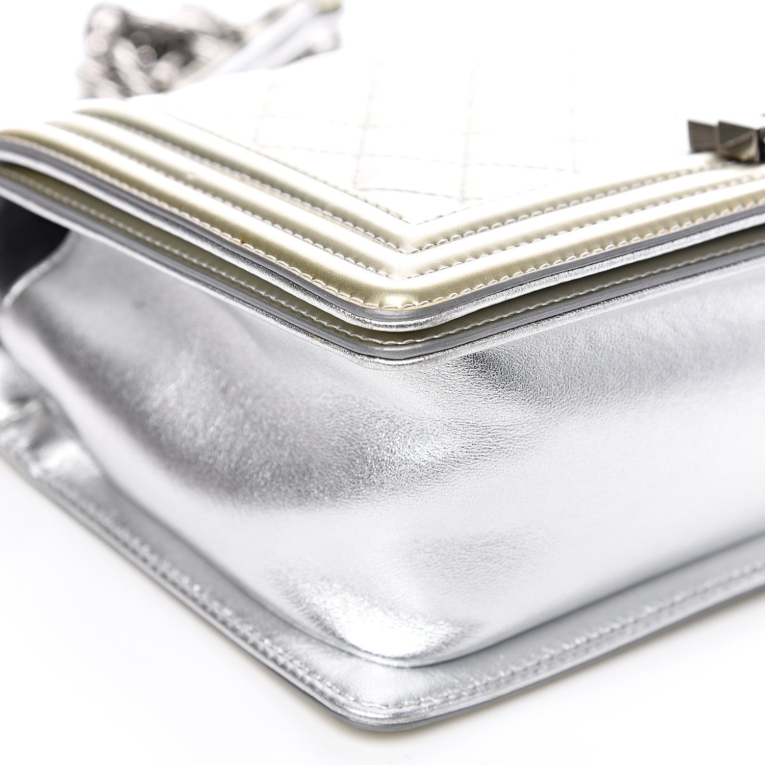 Chanel Metallic Patent Calfskin Quilted Medium Boy Flap Silver 8 of 14