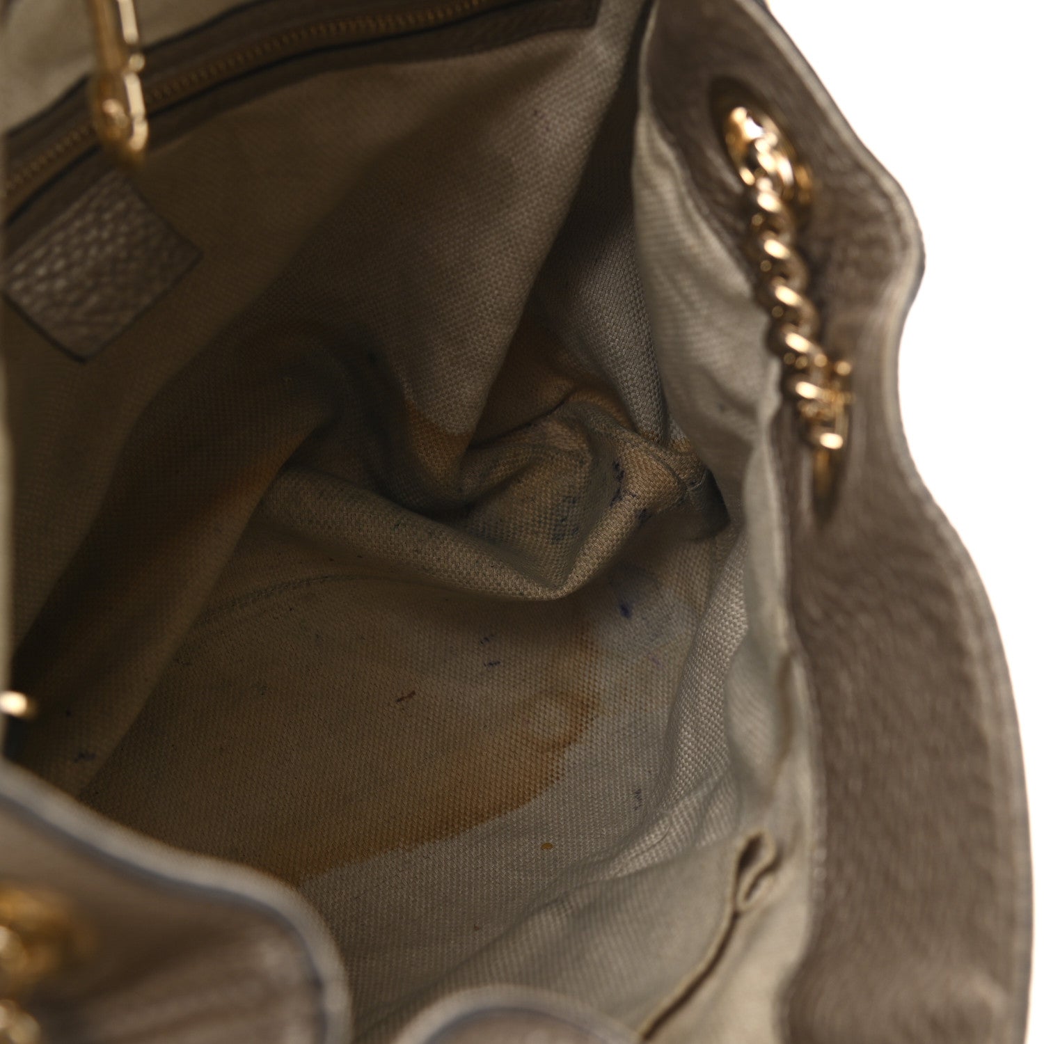 Gucci Metallic Pebbled Calfskin Medium Soho Chain Shoulder Bag Golden Beige 11 of 11