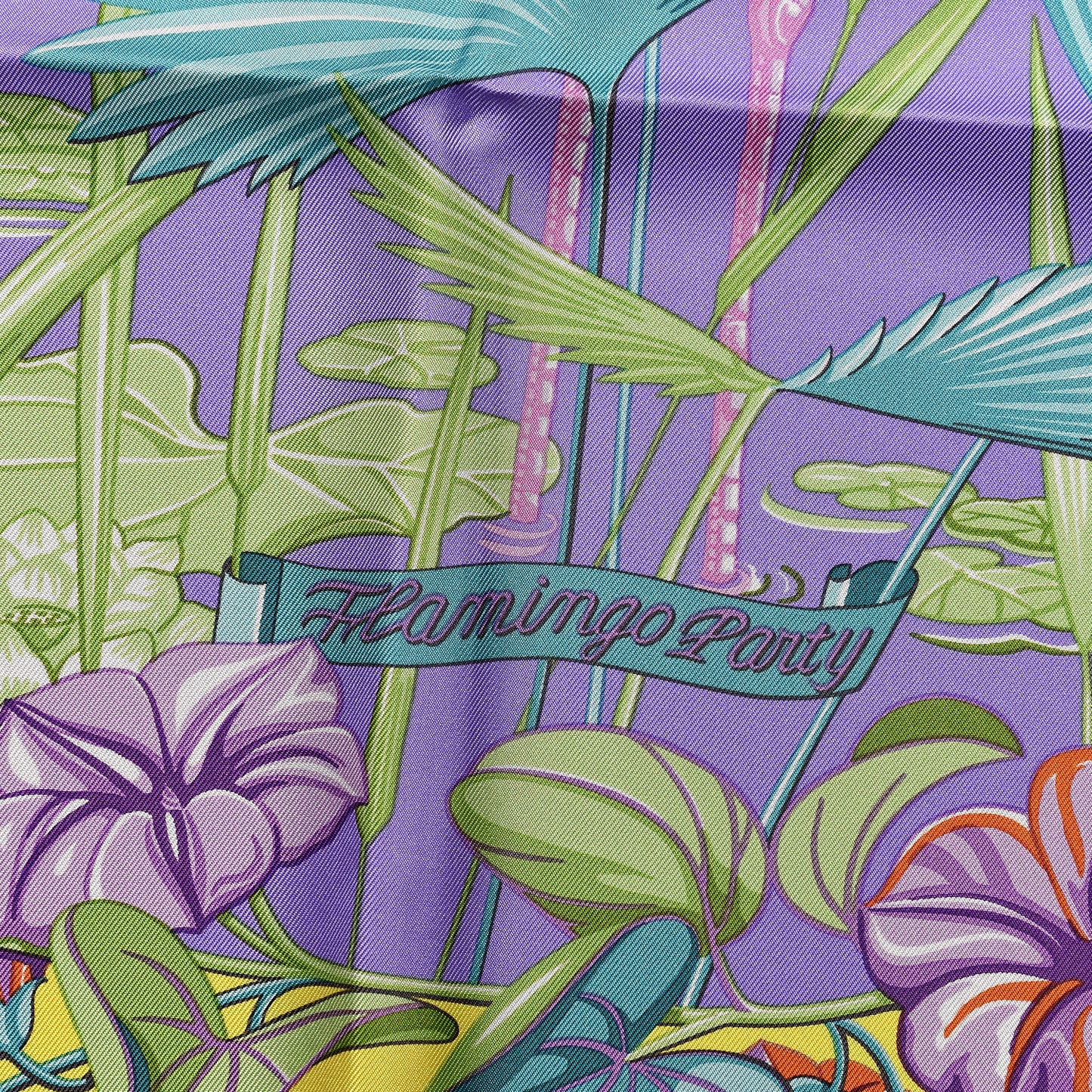 Silk Flamingo Party Scarf 90 Cyclamen Mauve Vert
