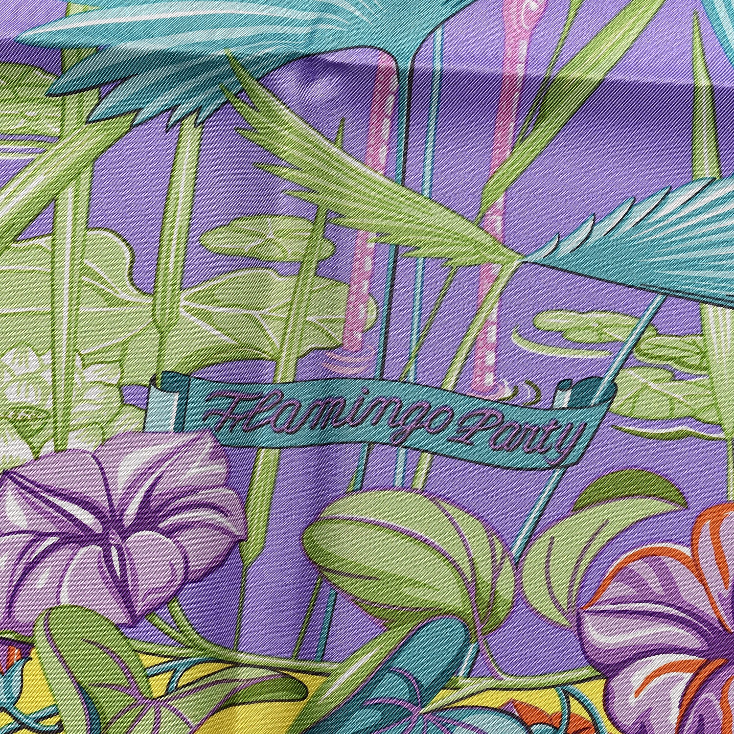 Hermes Silk Flamingo Party Scarf 90 Cyclamen Mauve Vert 3 of 8