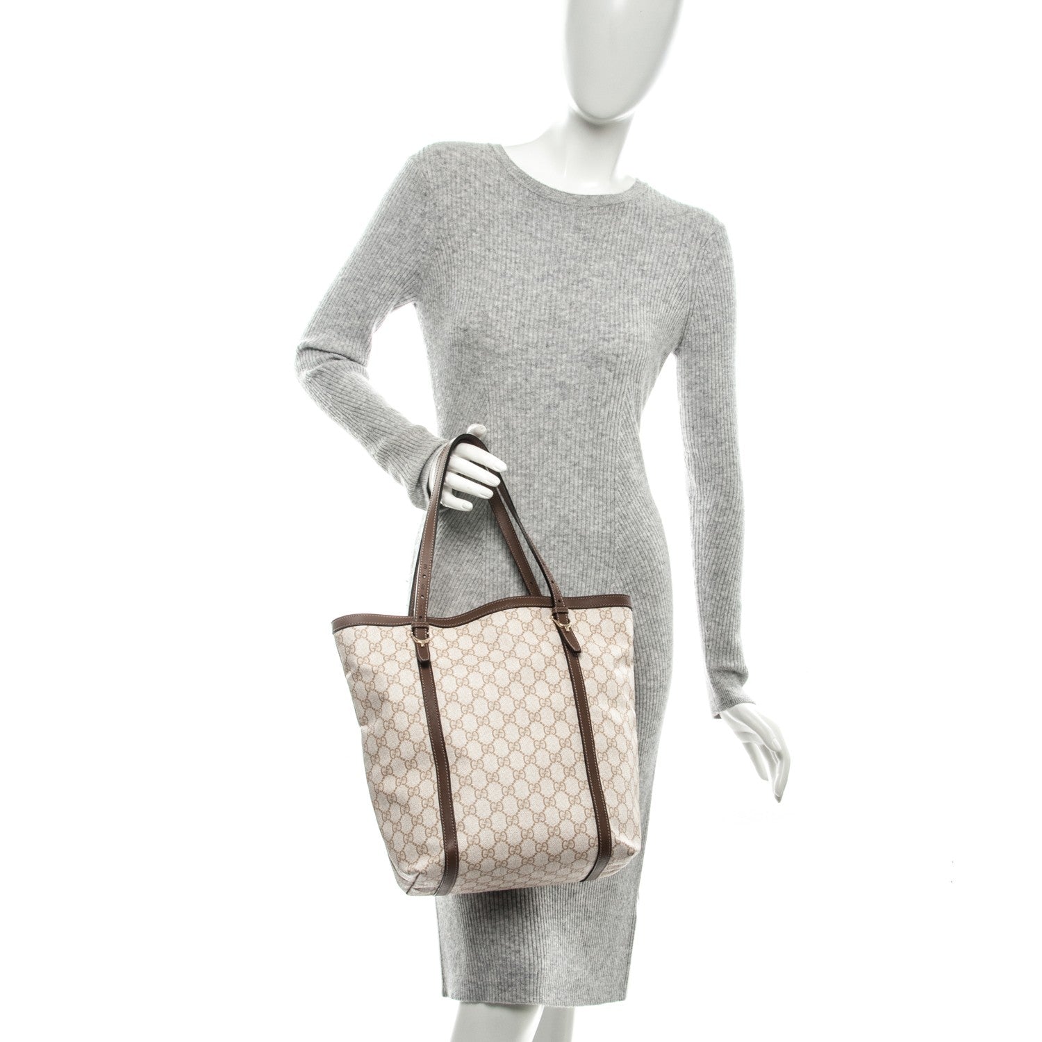 Gucci GG Supreme Monogram Calfskin Medium Nice Tote New Mystic White Beige Brown 2 of 7