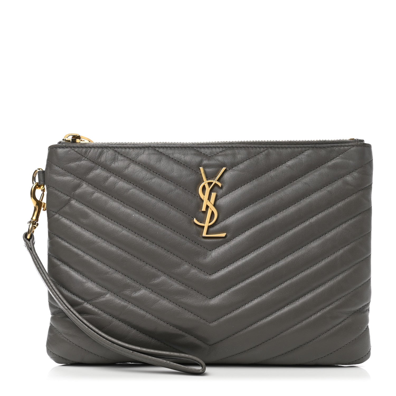 Saint Laurent Calfskin Matelasse Chevron Monogram A5 Wristlet Dark Smog 1 of 10