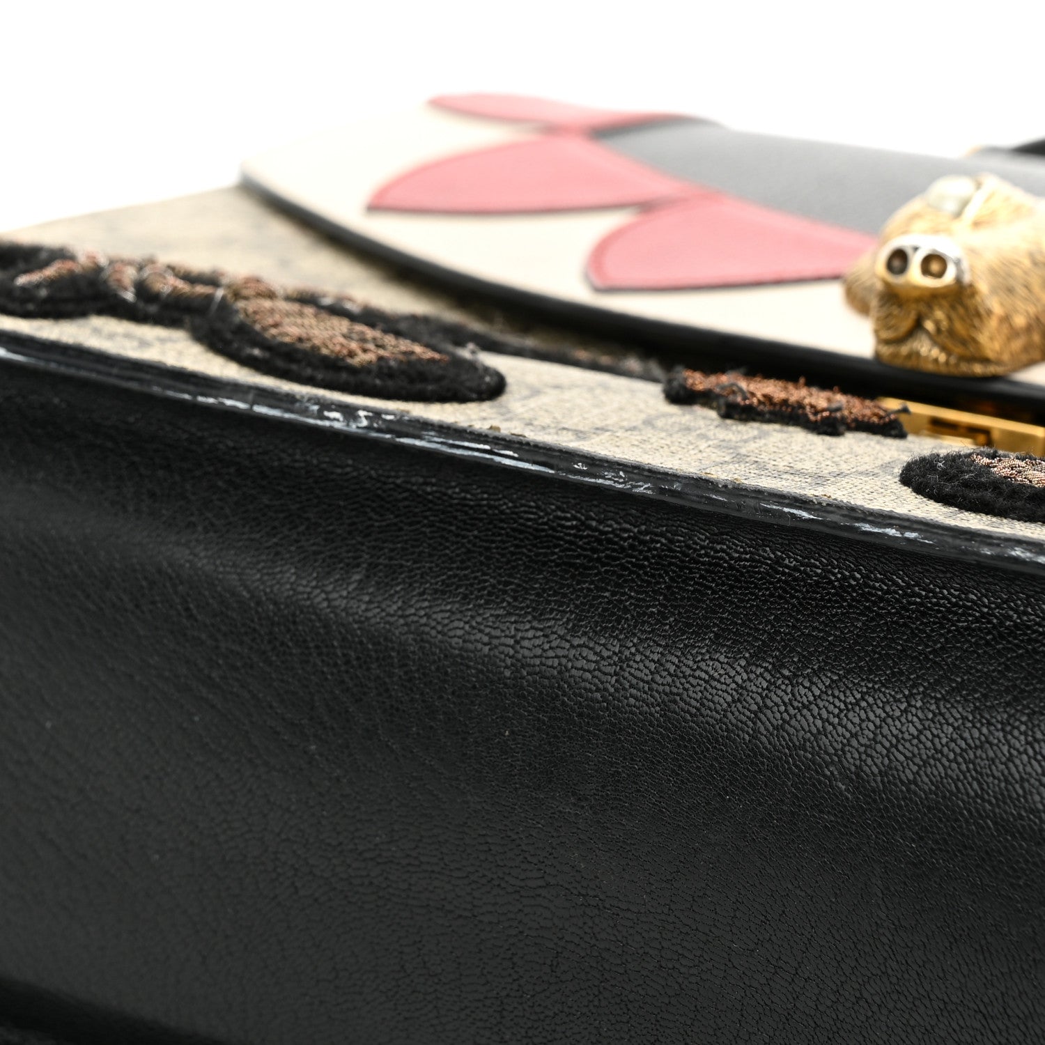 Gucci GG Supreme Monogram Goatskin Pearl Embroidered Medium Fox Broche Top Handle Bag Beige Ebony Black Hibiscus Red Mystic White 11 of 17