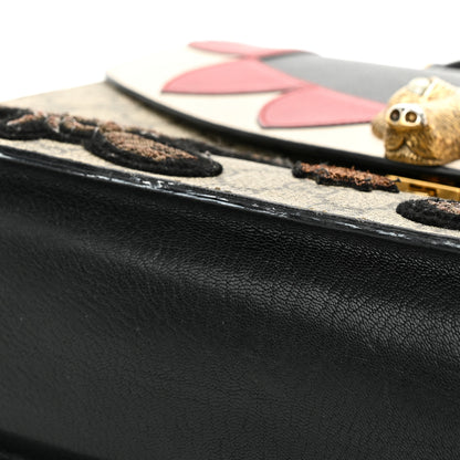 Gucci GG Supreme Monogram Goatskin Pearl Embroidered Medium Fox Broche Top Handle Bag Beige Ebony Black Hibiscus Red Mystic White 11 of 17
