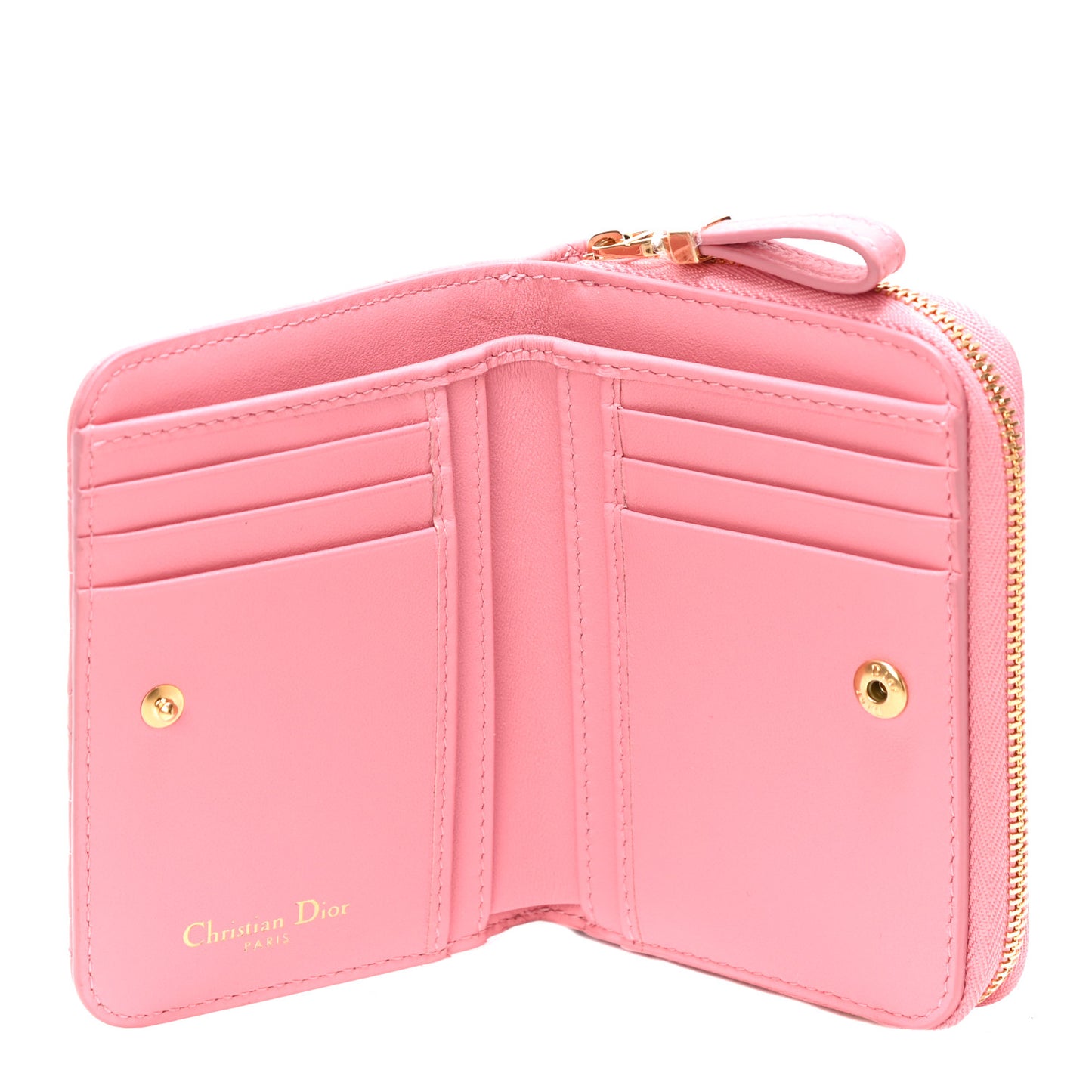 Grained Calfskin Supple Cannage Caro Compact Zipped Wallet Pink