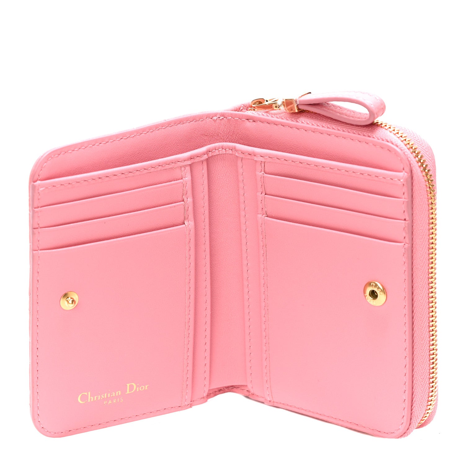 Christian Dior Grained Calfskin Supple Cannage Caro Compact Zipped Wallet Pink 5 of 10