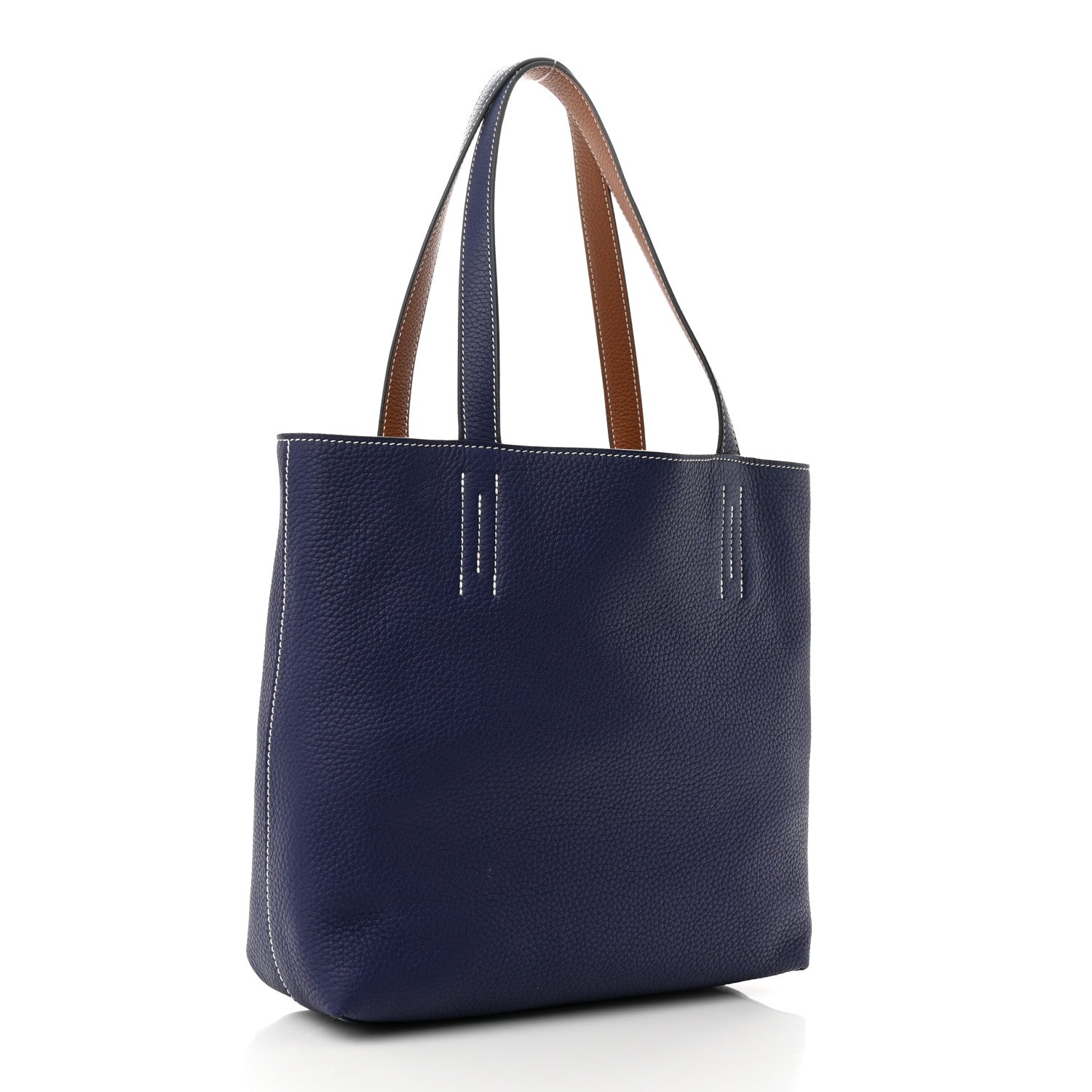 Hermes Taurillon Clemence Double Sens 28 Reversible Tote Gold Bleu Encre 5 of 15