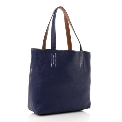 Hermes Taurillon Clemence Double Sens 28 Reversible Tote Gold Bleu Encre 5 of 15