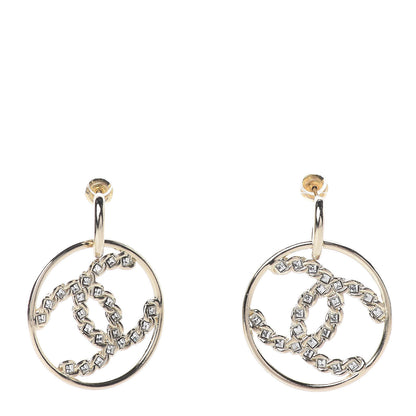 Chanel Crystal Chain Strass CC Drop Earrings Gold 1 of 5