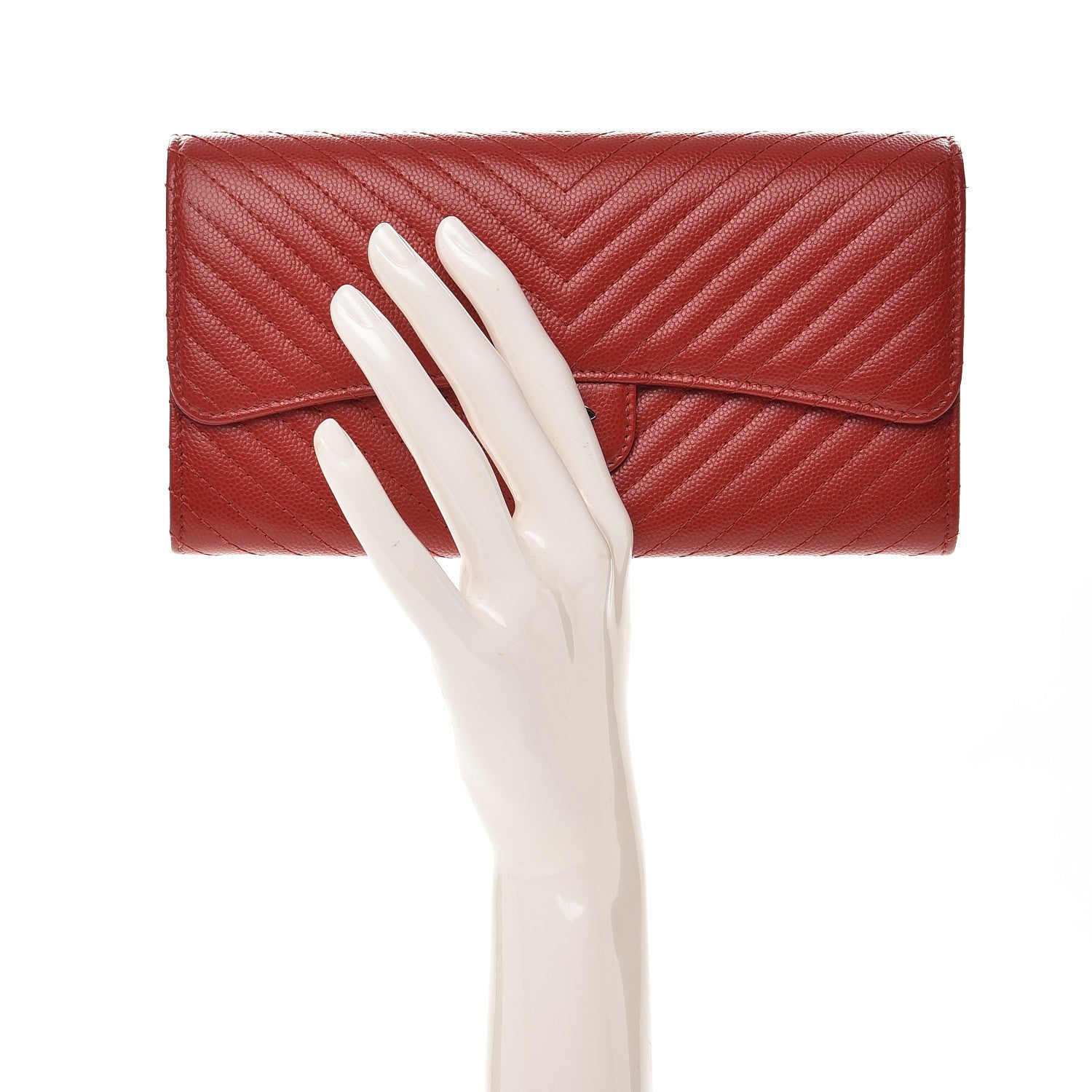 Chanel Caviar Chevron Quilted Large Flap Wallet Dark Red 2 of 9
