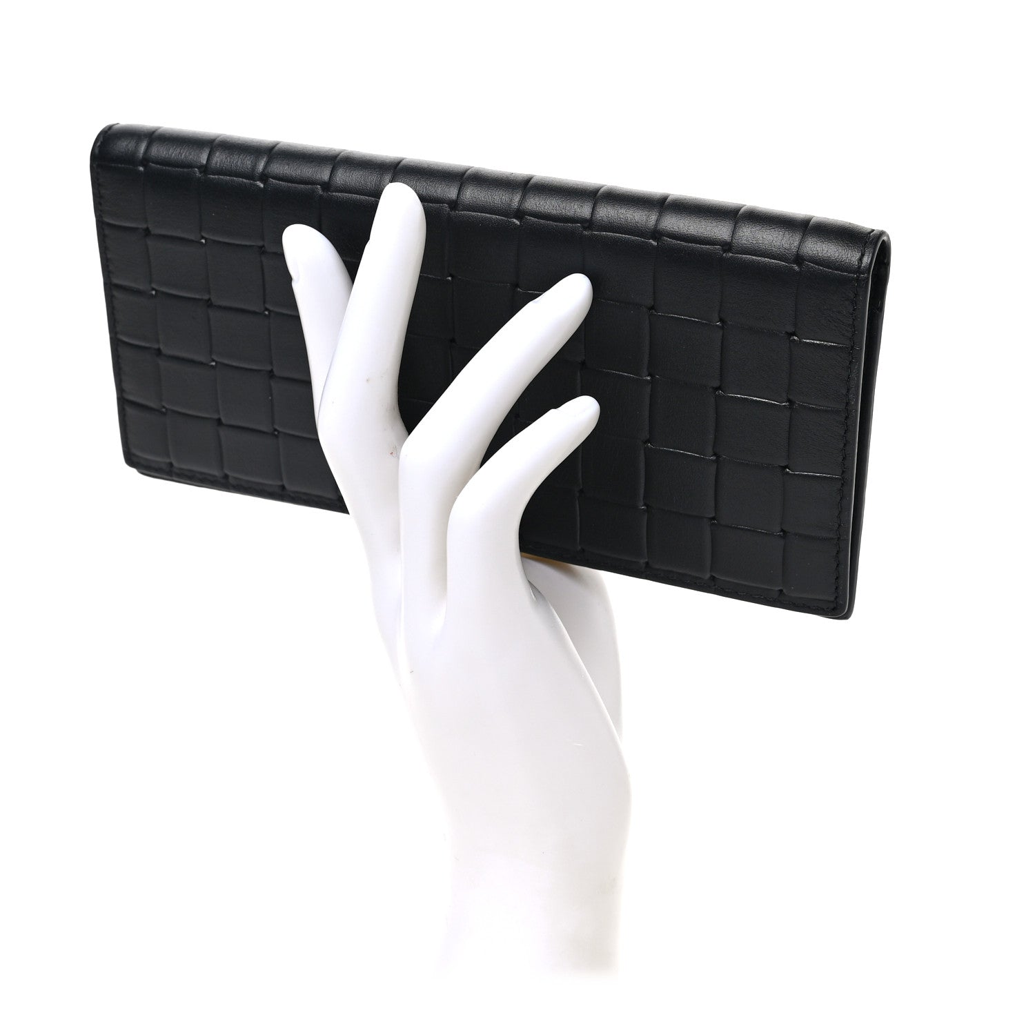 Bottega Veneta Calfskin Grid Continental Wallet Black 2 of 6