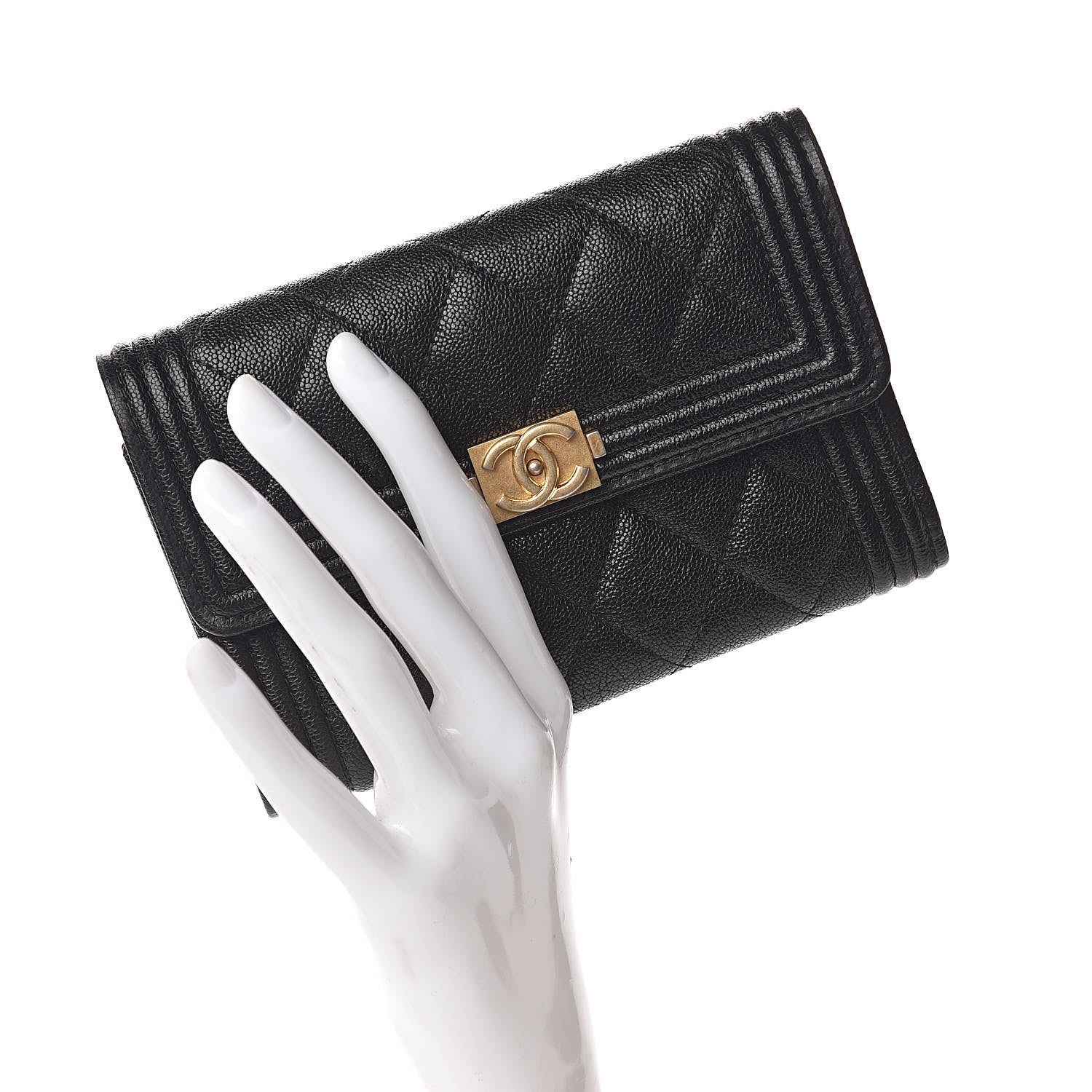 Chanel Caviar Quilted Medium Boy Flap Wallet Black 2 of 9