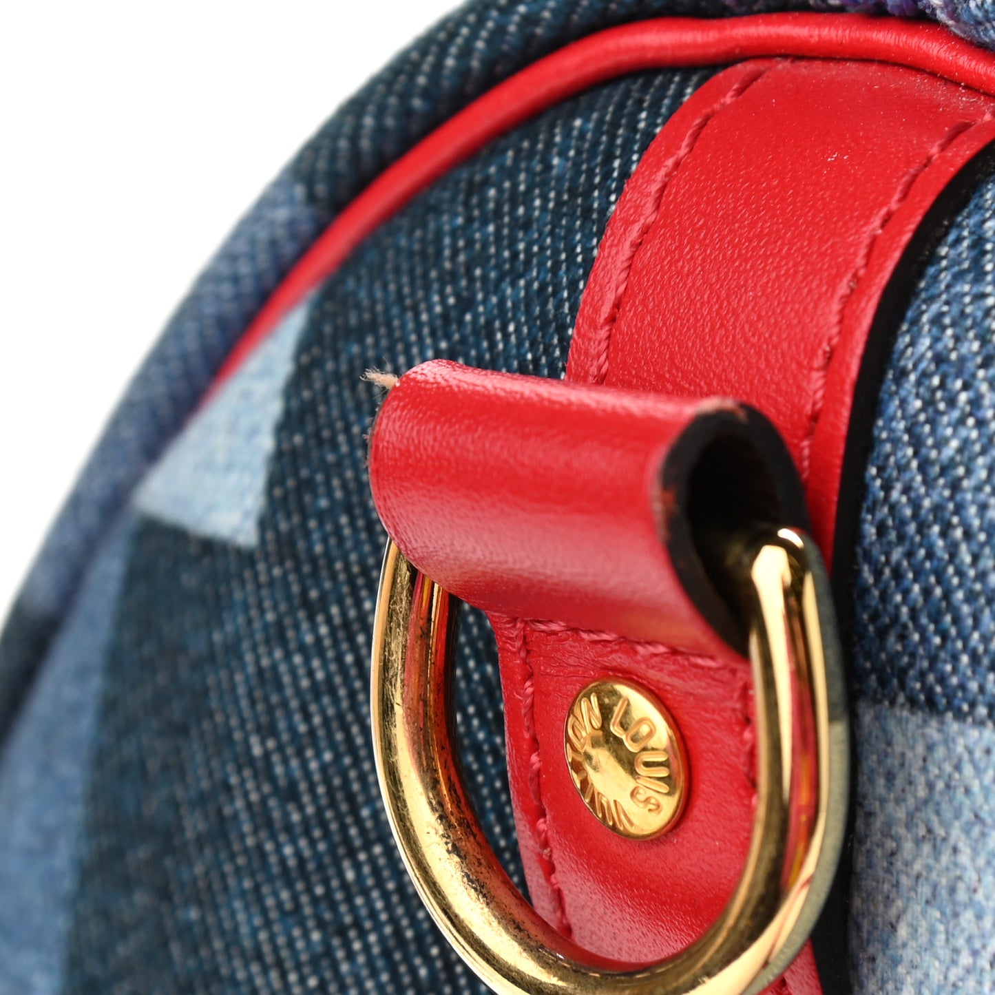 Denim Damier Monogram Patchwork Speedy Bandouliere 30 Blue Rouge