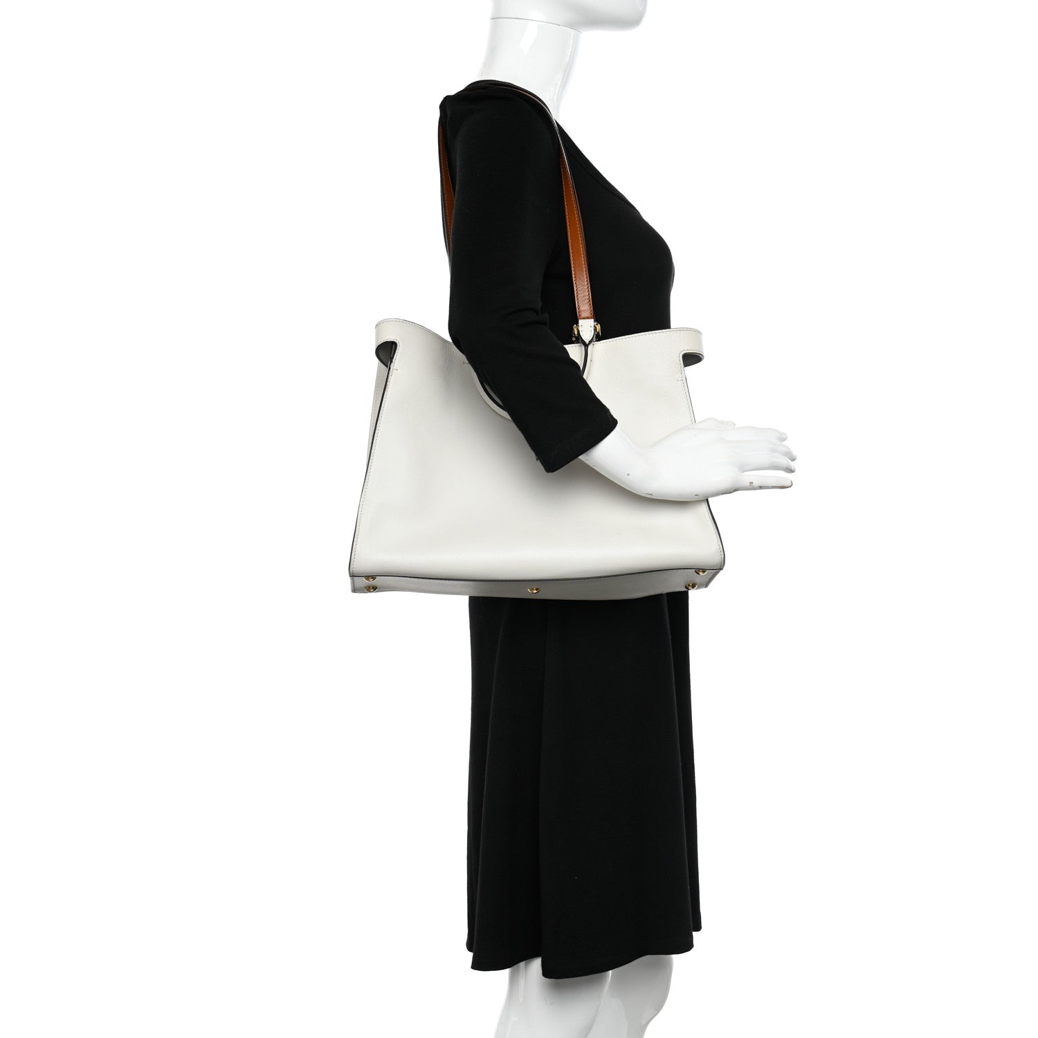 Fendi Vitello Seta Century Small Peekaboo X-Tote White Brandy 2 of 11