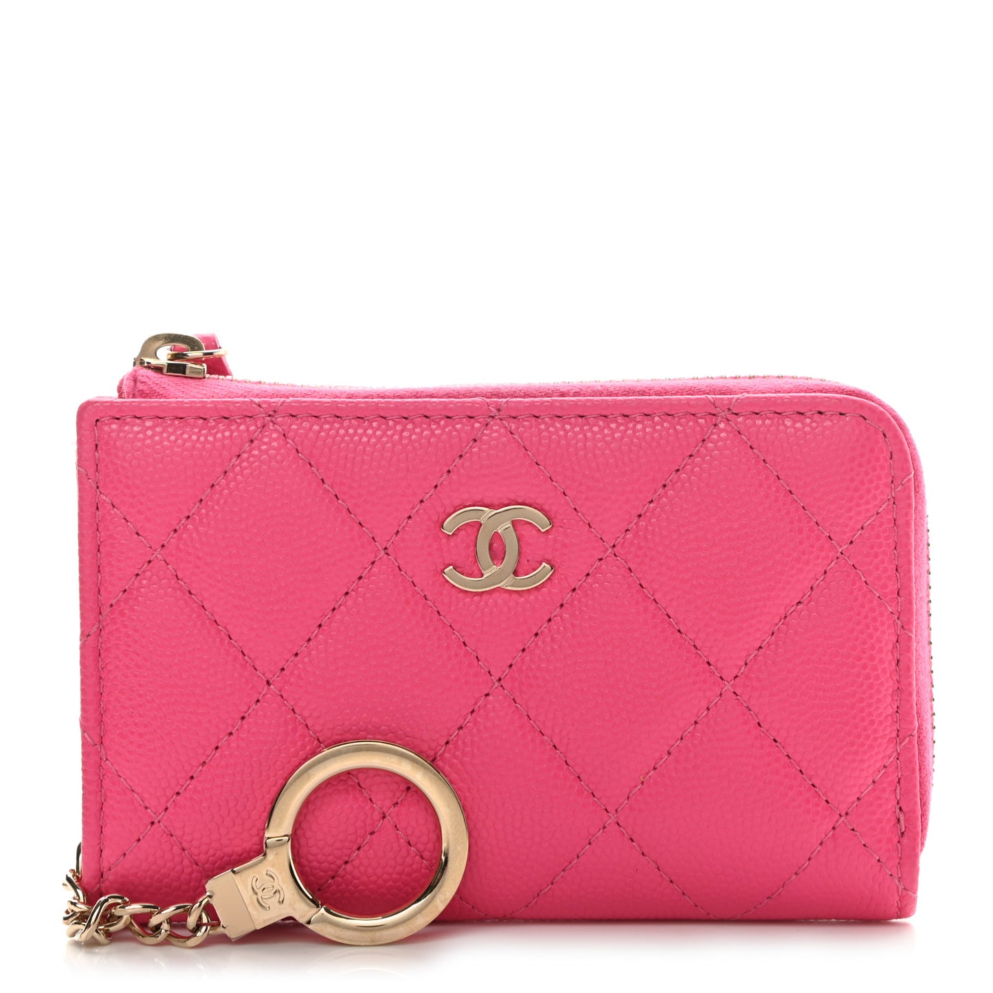 Caviar Quilted Zipped Key Holder Case Pink