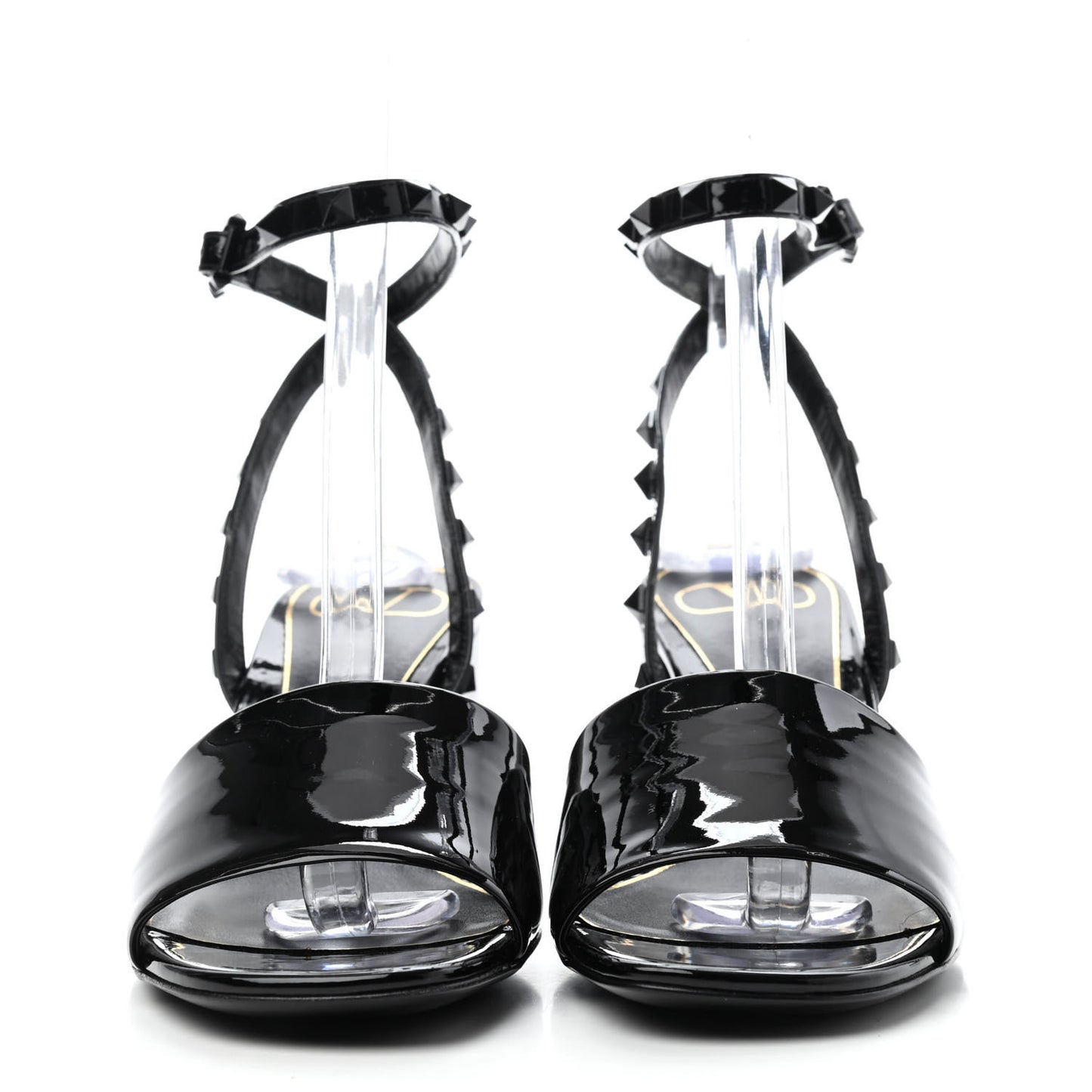 Patent Rockstud Block Ankle Strap 60mm Sandals 38.5 Black