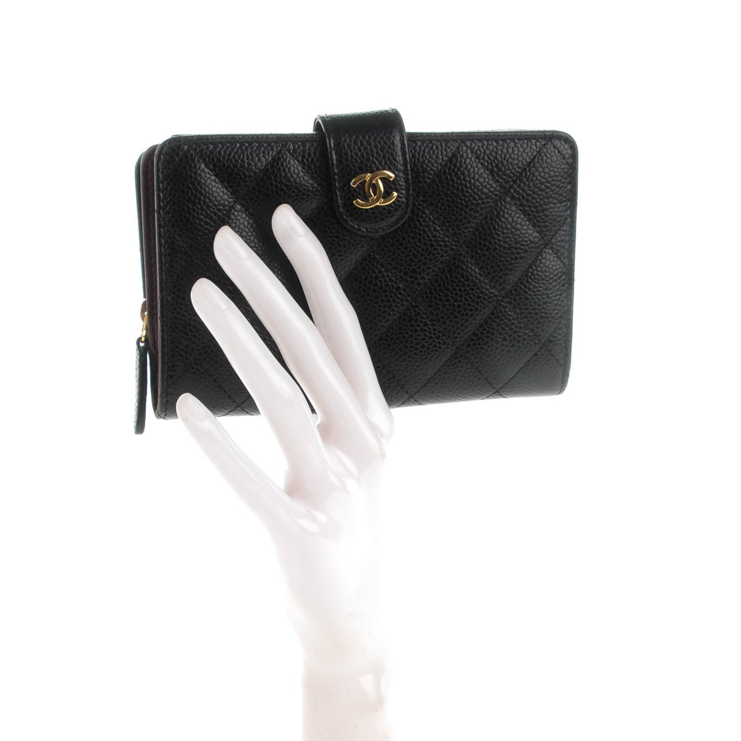 Caviar Quilted Zipped Pocket Wallet Black