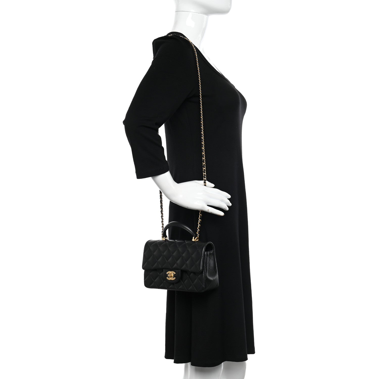 Chanel Lambskin Quilted Mini Top Handle Rectangular Flap Black 2 of 13