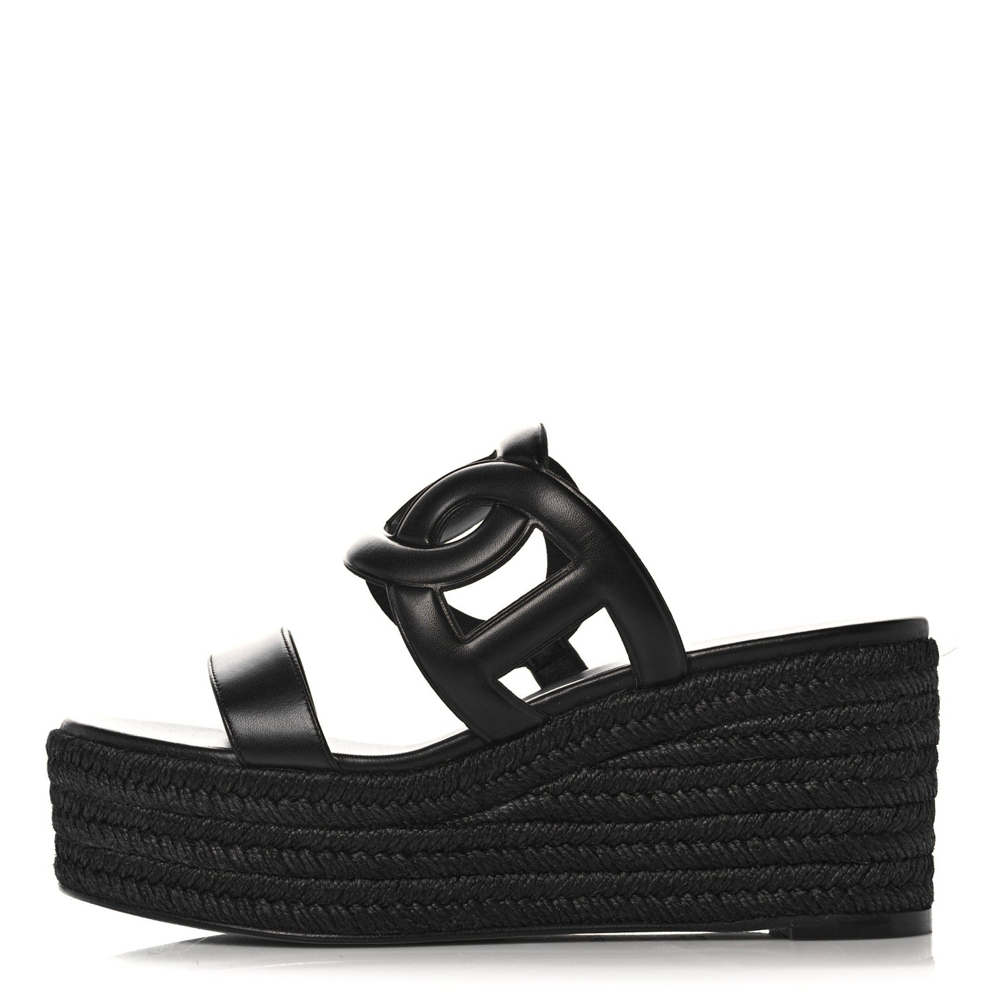 Nappa Ithea Espadrille Wedge Sandals 39 Black