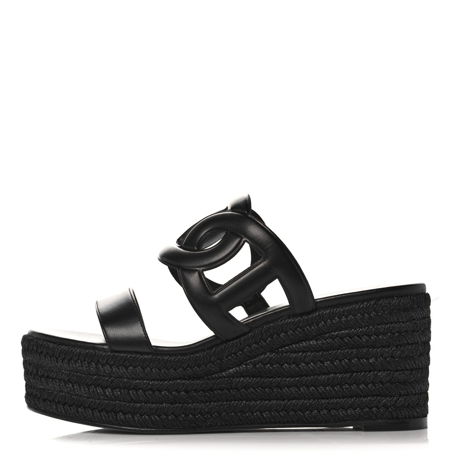 Hermes Nappa Ithea Espadrille Wedge Sandals 39 Black 1 of 9